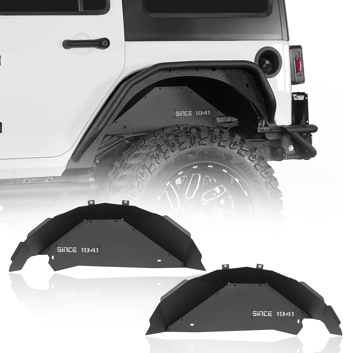 Hooke Road Aluminum JK Rear Inner Fender Liners Wheel Well Liner for 2007-2018 Jeep Wrangler JK & Unlimited 2/4 Doors, 2PCS Lightweight Mud Guard Covers