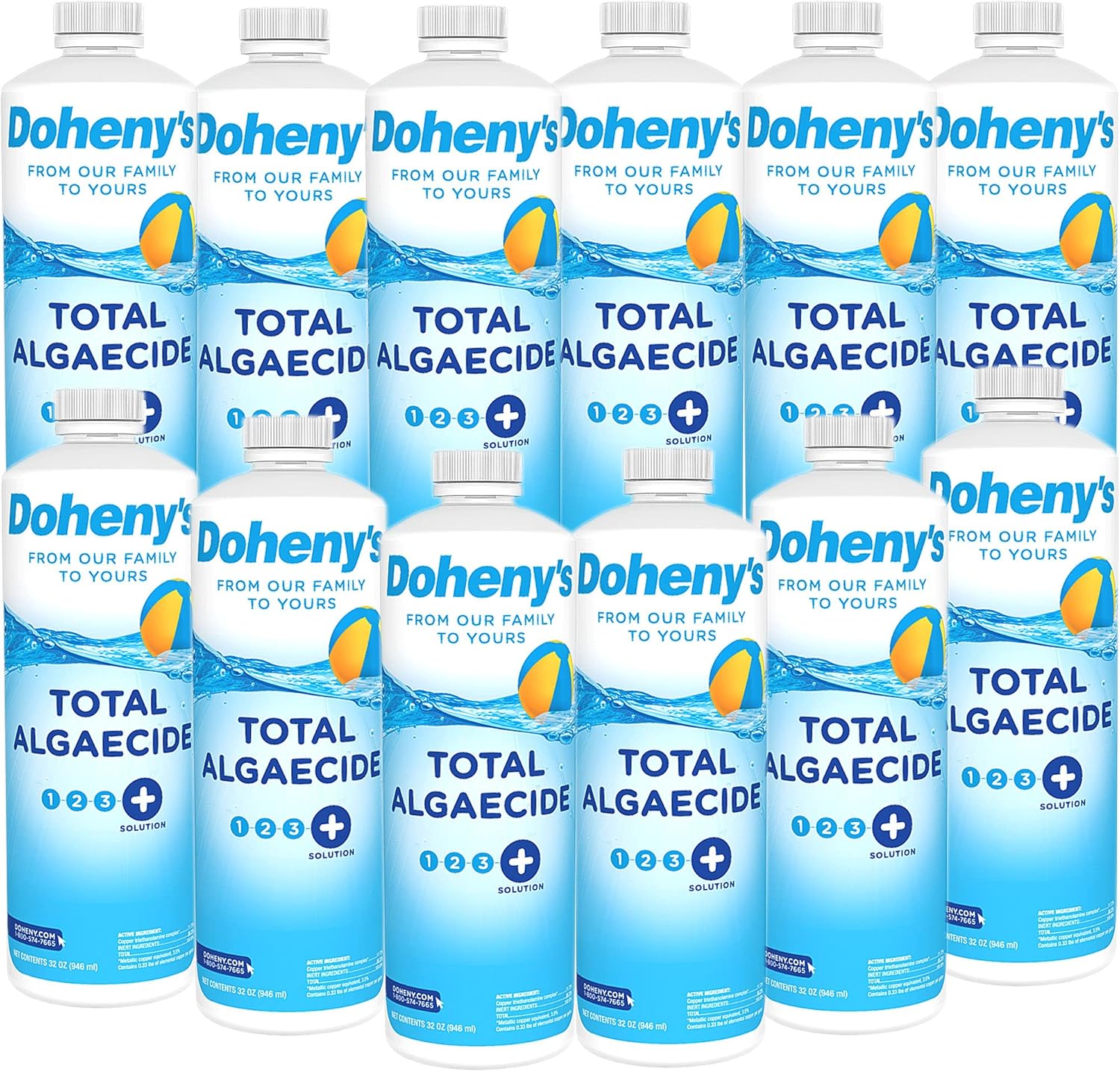 Doheny’s Total Algaecide | 100% Professional-Grade | Extra Strength & Effective Against All Types of Algae | Non-Foaming & Non-Staining Formula | 90-Day Prevention | Set of (12) - 32 Ounce Bottles