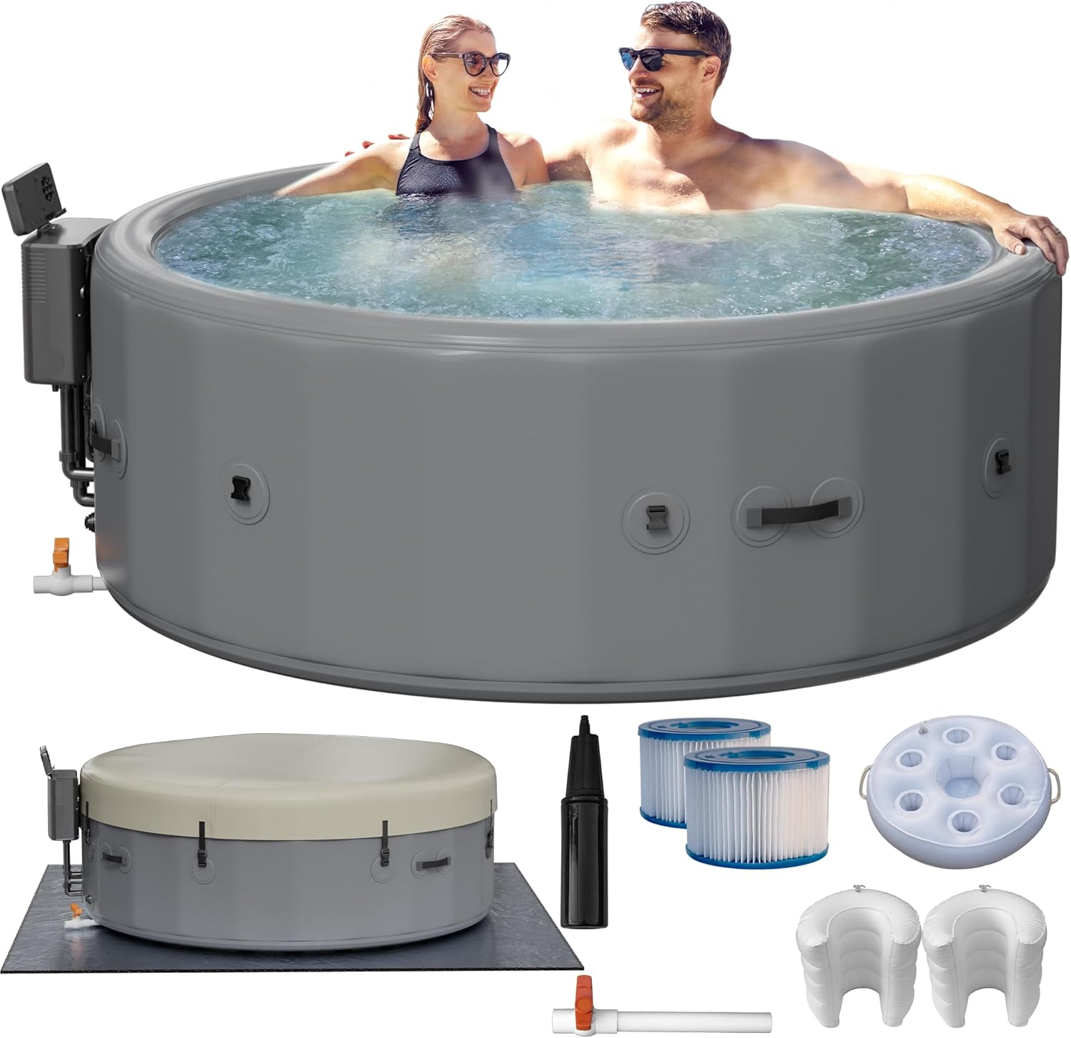 4-6 Person Inflatable Hot Tub - Portable Outdoor Spa with 160 Soothing Air Jets, 77