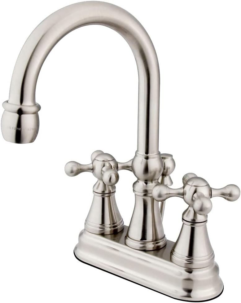 Kingston Brass KS2618KX Governor 4-Inch Centerset Lavatory Faucet with Brass Pop-Up with Knight Cross Handle, Brushed Nickel