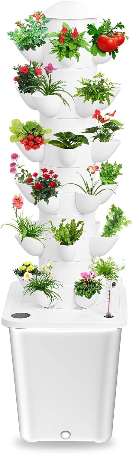 Hydroponics Growing System Kit,6 Layer 30-Plants Indoor Gardening System,Automatic Water Circulation Tower,Vertical Garden Kit for Green Vegetables and Fruits (Black)