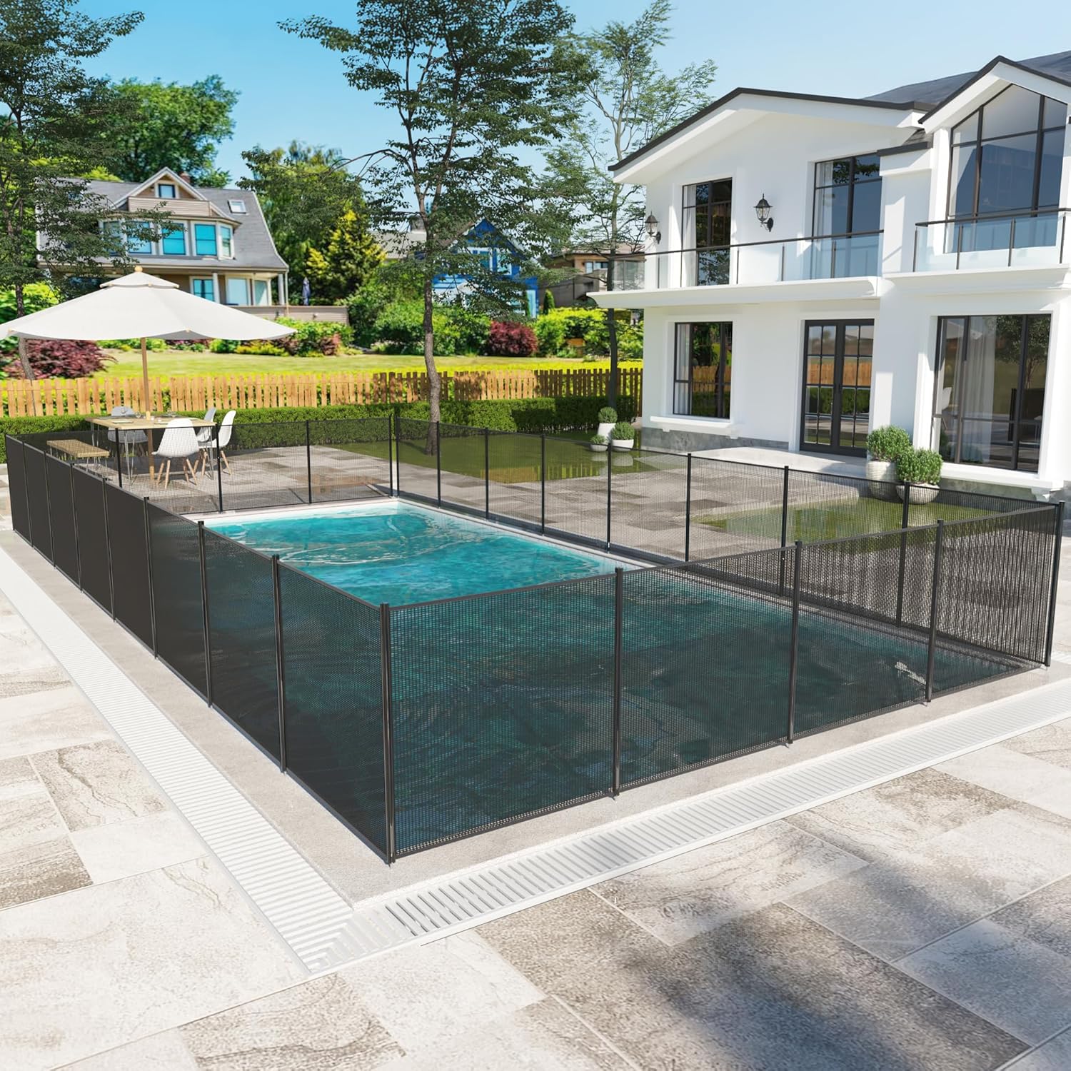 VIWAT Pool Fence, 4x108 Ft Swimming Pool Fences, Removable Pool Fencing, Ground Safety Fencing, Easy Installation, Pool Fence Mesh Protects Kids and Pets, Black