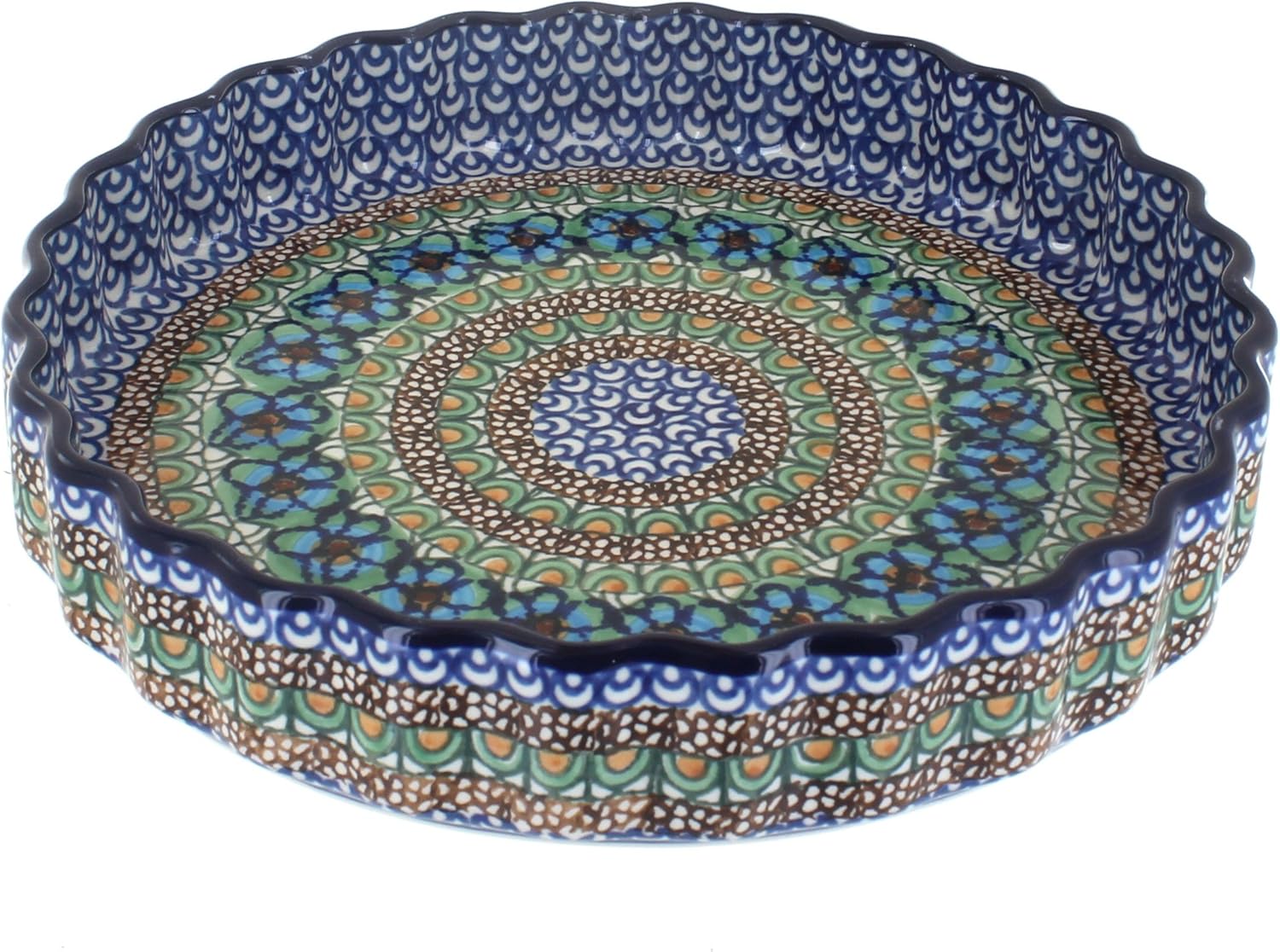Polmedia Polish Pottery 9-inch Stoneware Fluted Pie Dish H4390H Hand Painted from Ceramika Artystyczna in Boleslawiec Poland. Shape S115A(637) Pattern P0337A(U151) Unikat