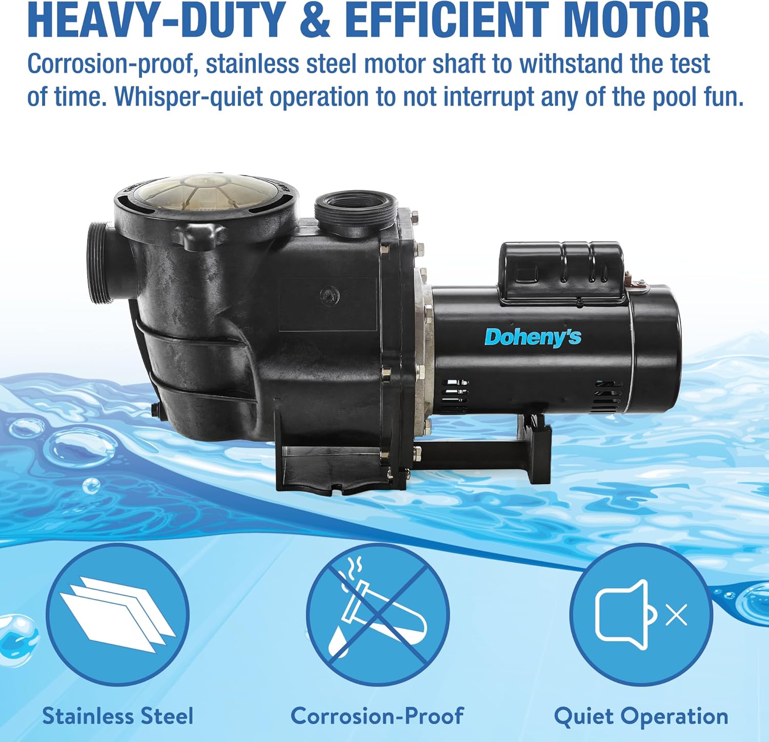 Doheny's Inground Swimming Pool Pro Pump | 1.5 HP, 115V/230V, 97 GPM | Self-Priming, Heavy-Duty, Low-Noise, High-Efficiency | Stainless Steel Shaft, Reinforced Thermoplastic, CSA & ETL Certified