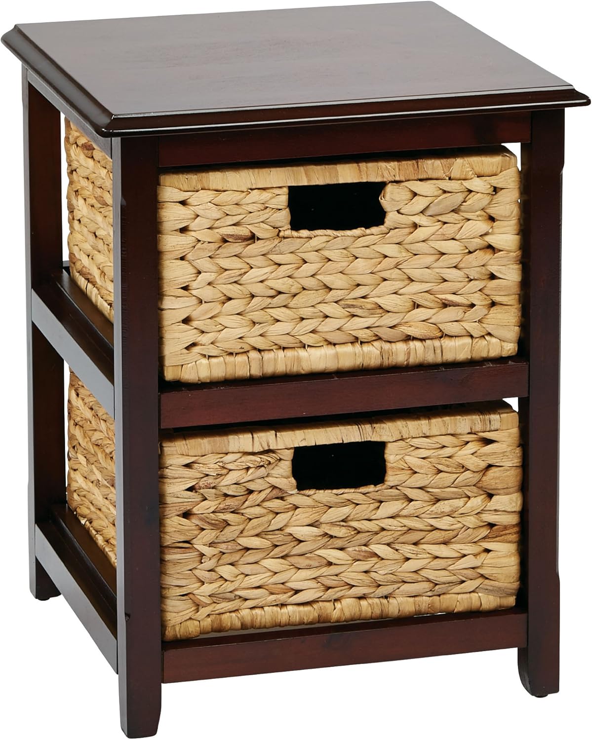 OSP Home Furnishings Seabrook Storage Tower with Solid Wood Frame and Natural Baskets, 3-Drawer, Espresso Finish