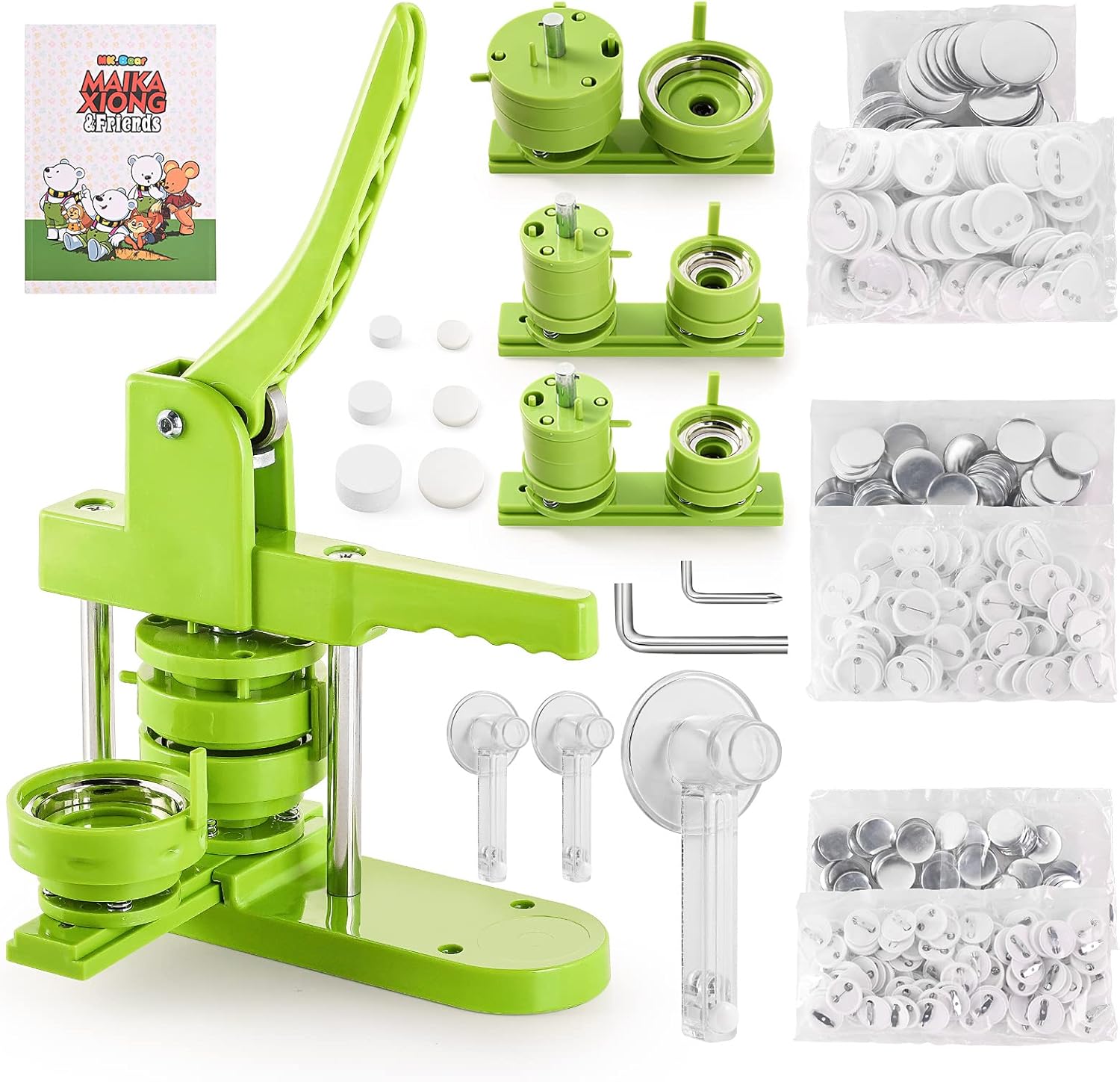 Button Badge Pin Maker Machine Multiple Sizes 1+1.25+2.25 inch DIY with 300pcs Button Parts&Circle Cutter&Magic Book