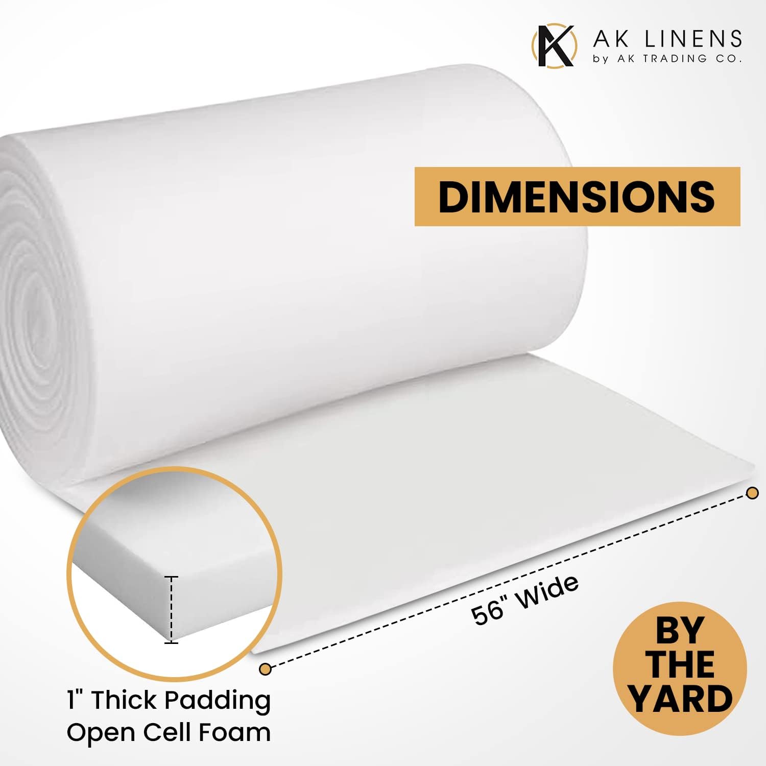 AK TRADING CO. 1/4” Thick Open Cell Upholstery Foam Padding – 56” Wide – by The Yard – Soft, High-Quality Upholstery, Crafts & DIY Projects Foam