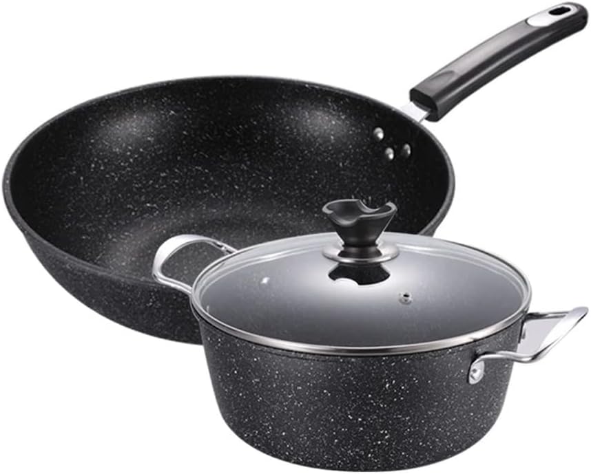 Maifan Stone Wok Two-piece Set, Household Non-stick Pan, Universal Iron Pan Set Kitchen Pots Cooking Set