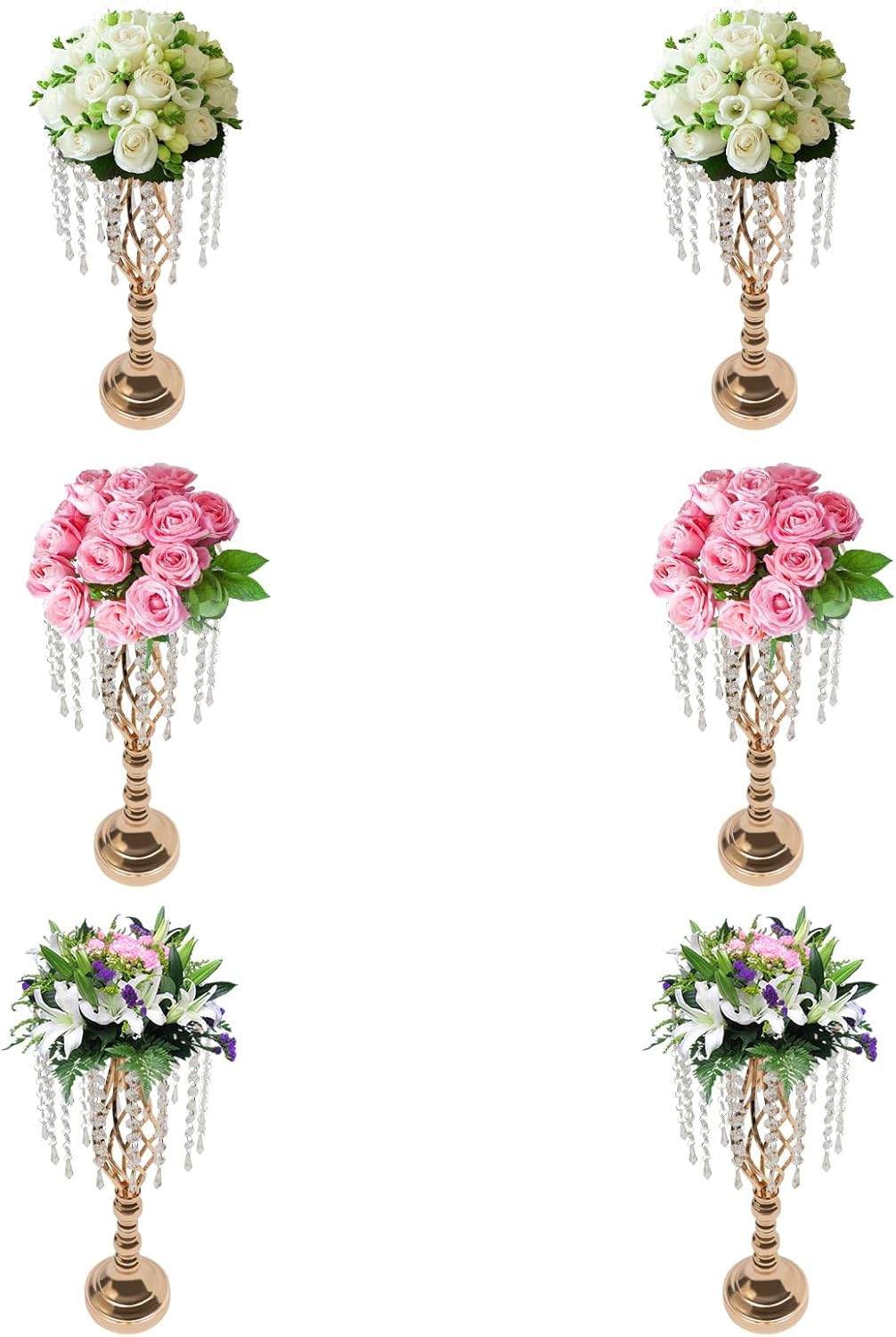 10 Pcs Crystal Flower Stands,Flower Holders,19.3 inches Tall Flower Vase with Chandelier for Wedding Party,Reception Dinner Event,Tabletop Decorations (6 Pcs Gold, 21.7 in)