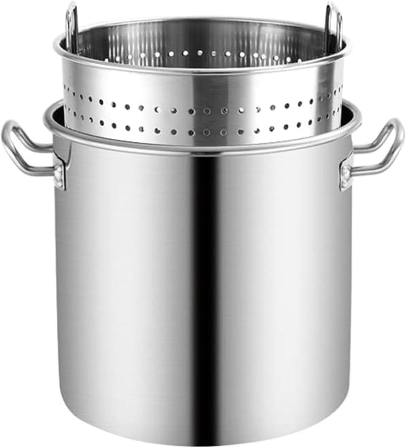 Stainless Steel Stockpot for Crawfish Seafood Turkey Fryer Pot 27Qt/45Qt/63Qt Heavy Duty Commercial Clam Steamer Bucket with Strainer Basket Cookware for Home Outdoor,45Qt(45Qt)
