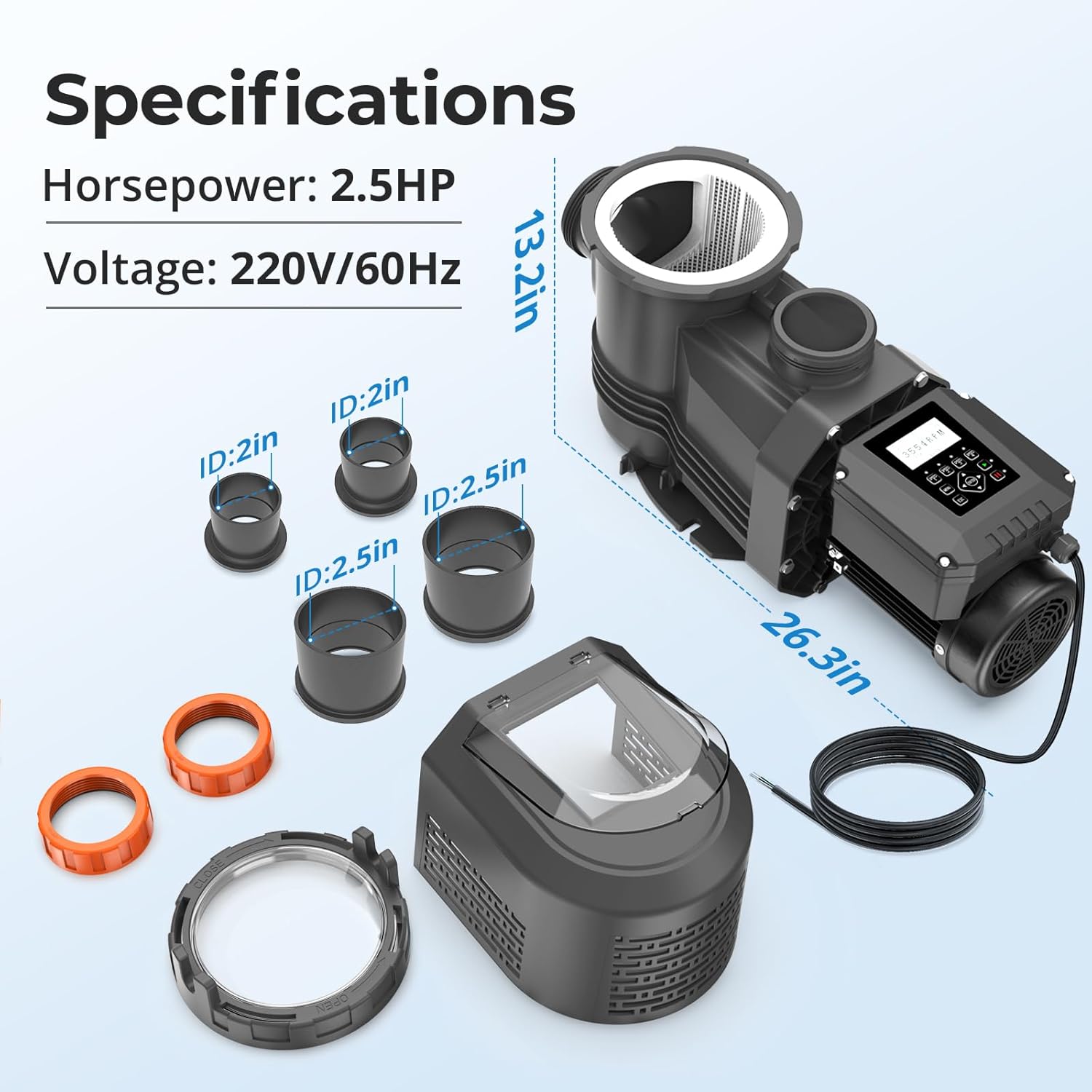 2.5HP Variable Speed Pool Pump, 220V-240V, 10567GPH, Inground Pool Pump, High Flow Energy-Efficient Self Priming Above Ground Swimming Pool Pumps with Filter Basket