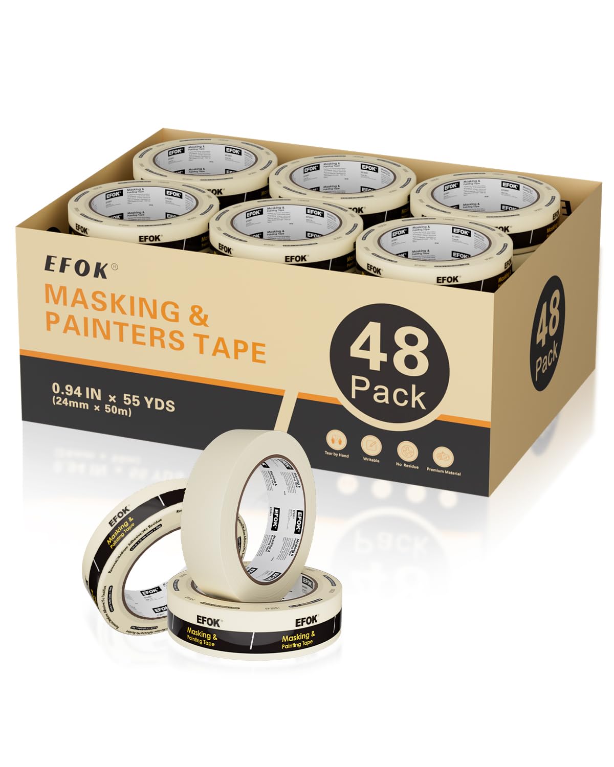 48 Rolls Masking Tape 1 Inch Wide Bulk - 0.94 Inch x 55 Yards - Anti-UV White Professional Masking Tapes for General Purpose Painting - DIY Arts & Crafts No Residue