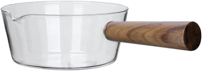 400/600ml Glass Cooking Pot Milk with Wooden Handle Instant Noodle Soup Porridge Cookware