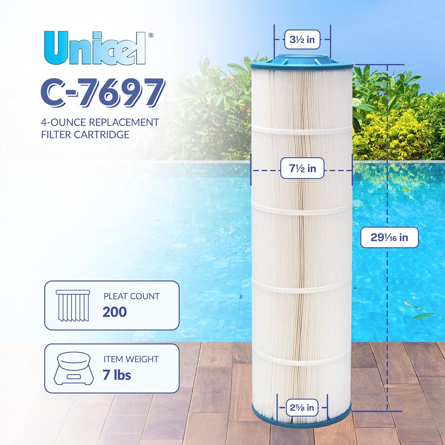 Unicel C-7697 4 Oz Media Replacement Swimming Pool Filter Cartridge with 200 Pleats, Compatible with Harmsco (2 Pack)