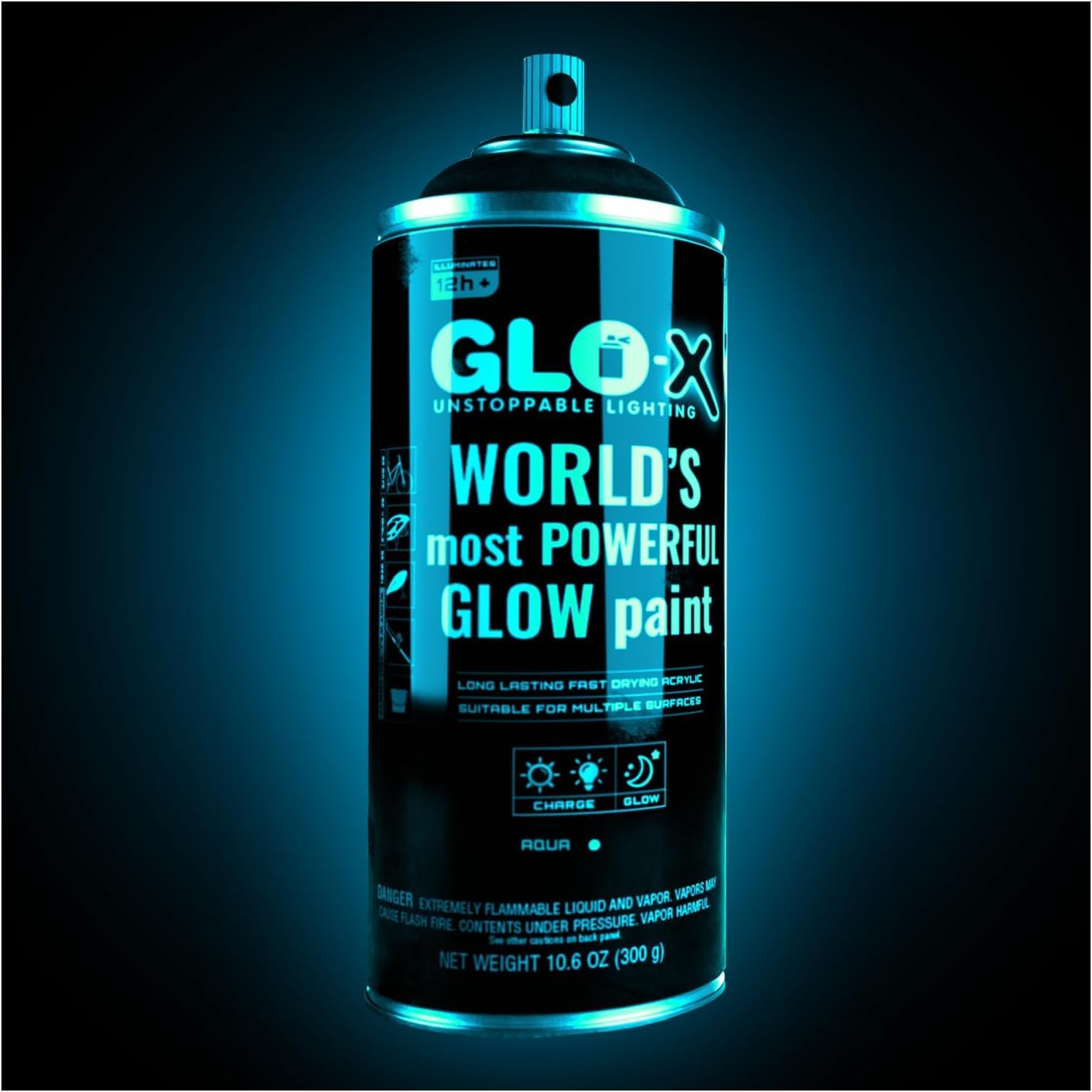 GLO-X Glow in the Dark Spray Paint - Make Indoor and Outdoor Halloween Decorations Glow Neon Fluorescent in the Dark - Metal Plastic Fabric (Green Can (34 fl oz))
