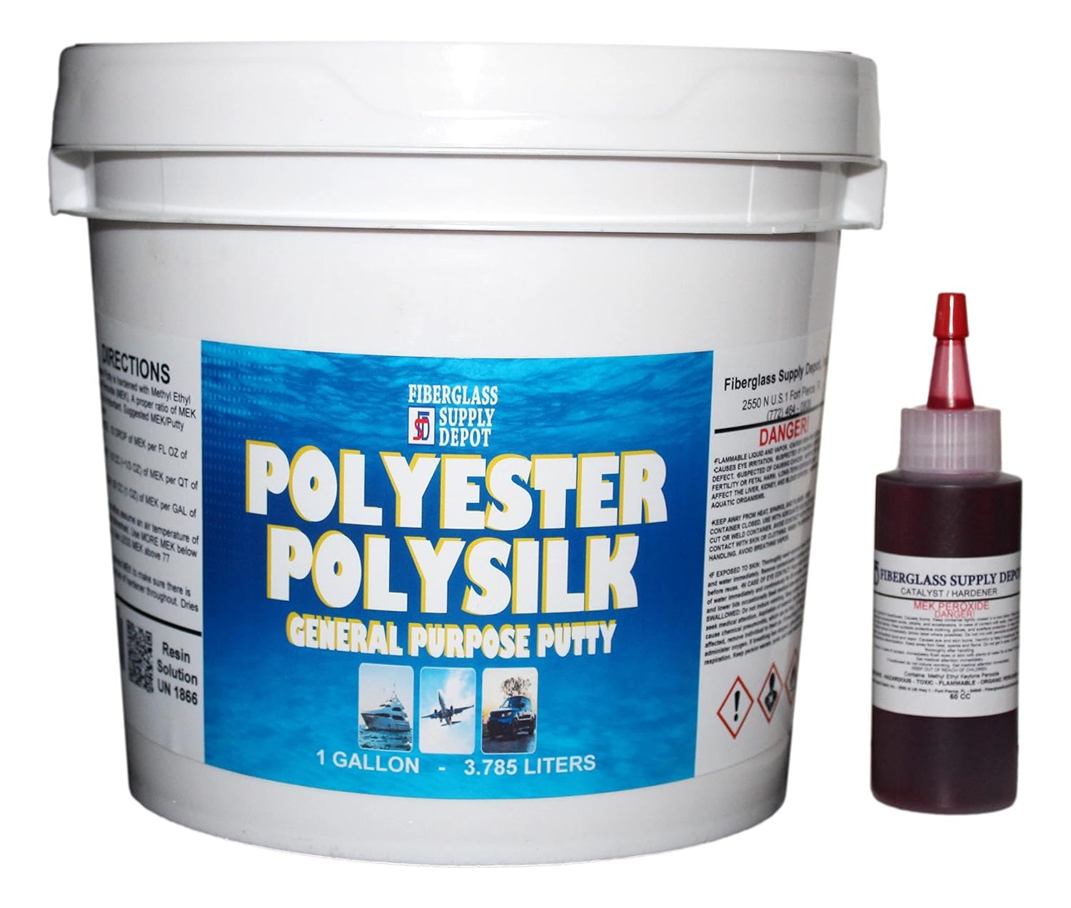 Polysilk General Purpose Polyester Fairing Putty for Fairing and Filling of Various Surfaces. Kit Includes Red 60cc MekP Hardener. (Gallon Kit)