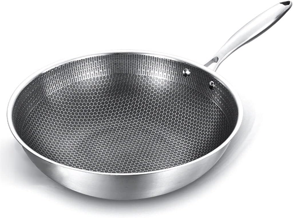 Uncoated wok,non-stick pan,Stainless steel,Honeycomb design,Uniform heating,For Electric, Induction and Gas Stoves