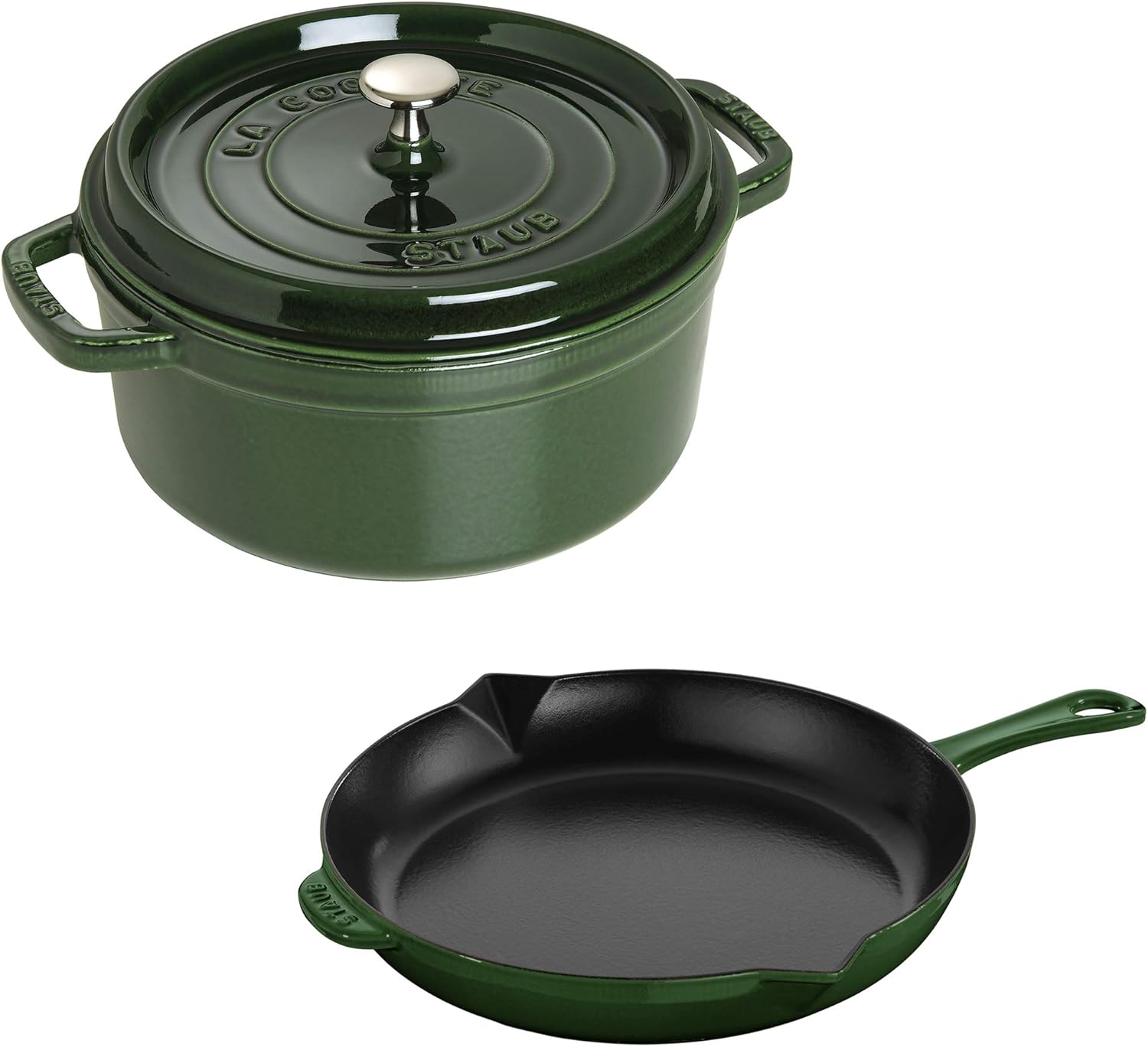 Staub Cast Iron 3-pc Cocotte and Fry Pan Set-Matte Black, Made in France