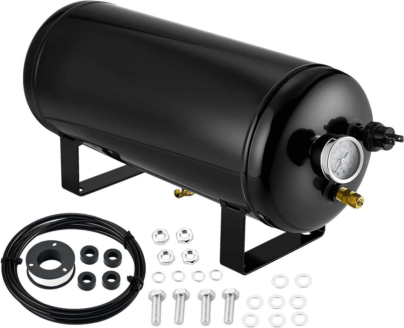 BDFHYK 2.0 Gallon Compressed Air Tank - 6 Ports with 1/4-Inch NPT Thread, 150 PSI Rated On-Board Air Tank for Air Suspension System, Air Brake System, Tire Inflation & Truck/Train Horns/Car