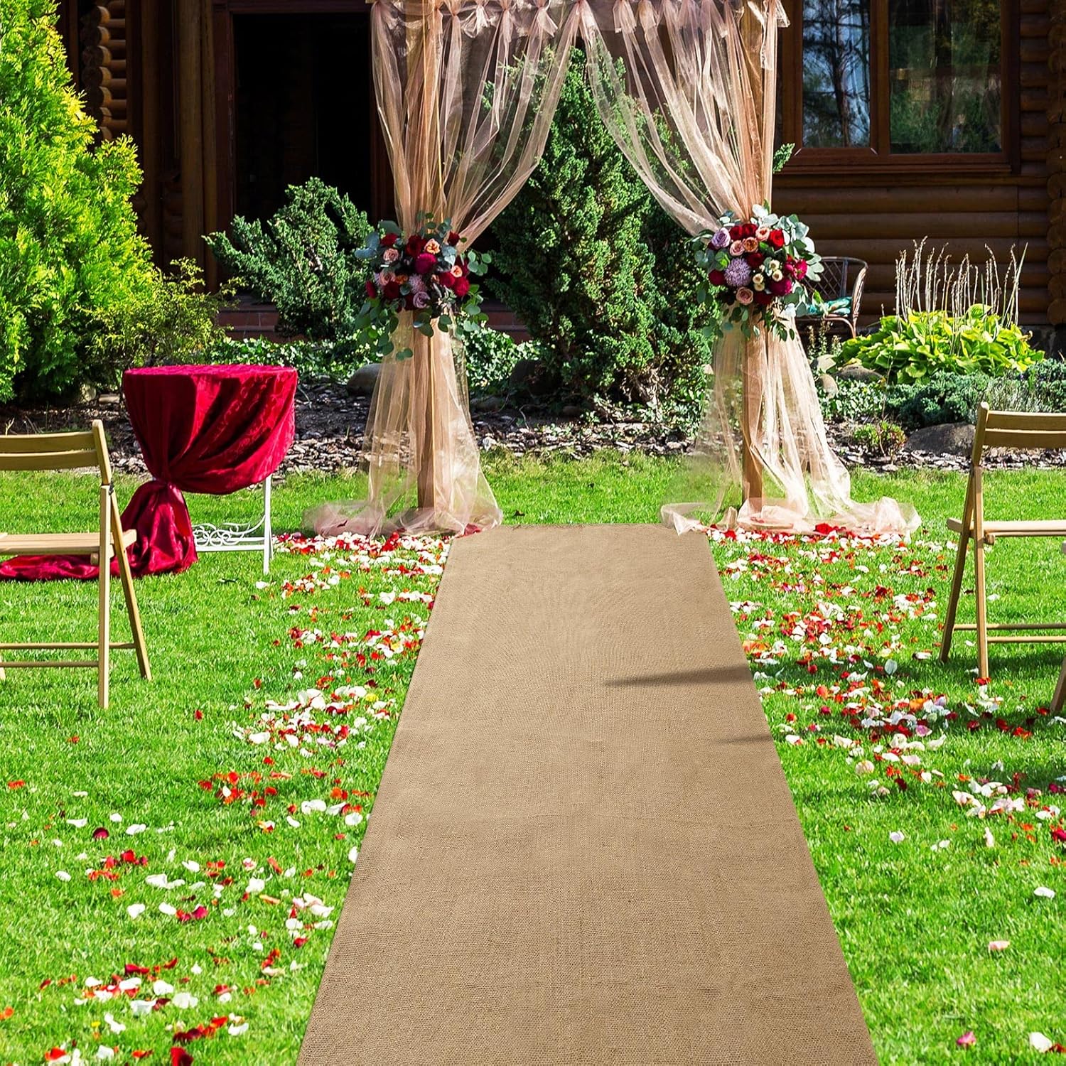 Tudomro 40 Inch x 100 Ft Extra Long Natural Burlap Wedding Aisle Runner Outdoor Jute Burlap Aisle Runner for Wedding Ceremony Rustic Indoor Carpet for Walkway (Stylish Style)