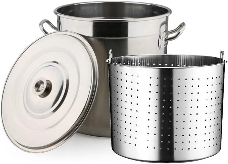 Commercial Stainless Steel Stockpot - Large Turkey Deep Fryer & Crawfish Clam Steamer with Basket Strainer and Lid for Soups, Vegetables, and Seafood(45x45cm)