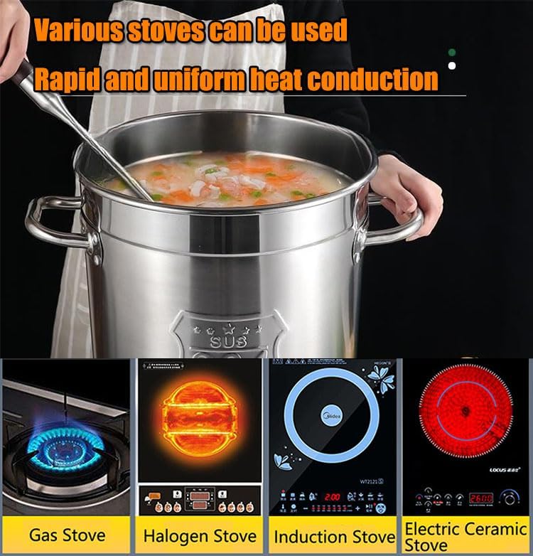 304 Soup Bucket Stainless Steel, Binaural Soup Pot with Lid Exhaust Hole, Kitchen Milk Storage Canister Commercial Household, for Kitchen Cooking Utensils,57L/40 * 40Cm,57L/40 * 40Cm