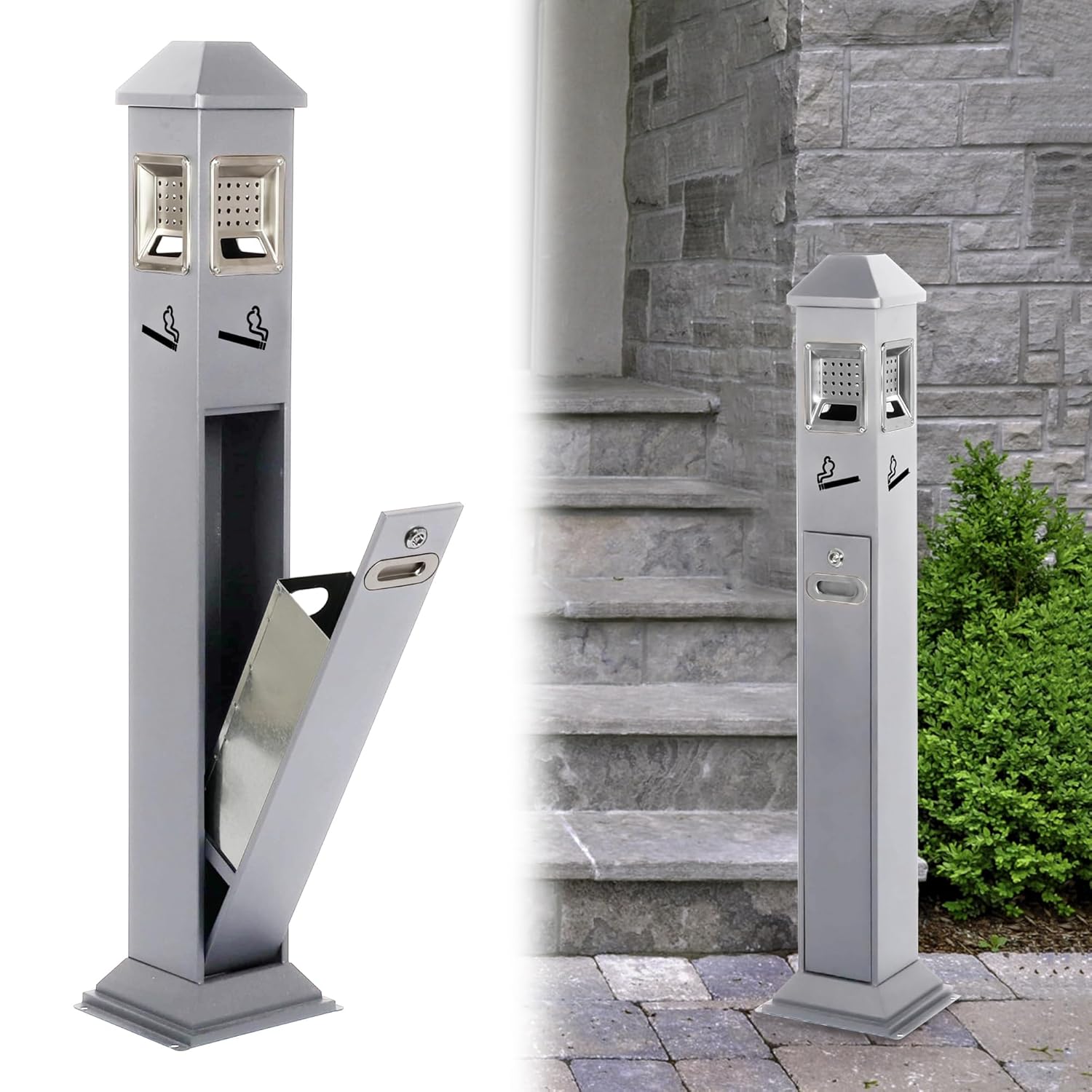 AIWFL Stainless Steel Vertical Trash Bin Outdoor Trash Can Waste Collector Receptacle Container 47