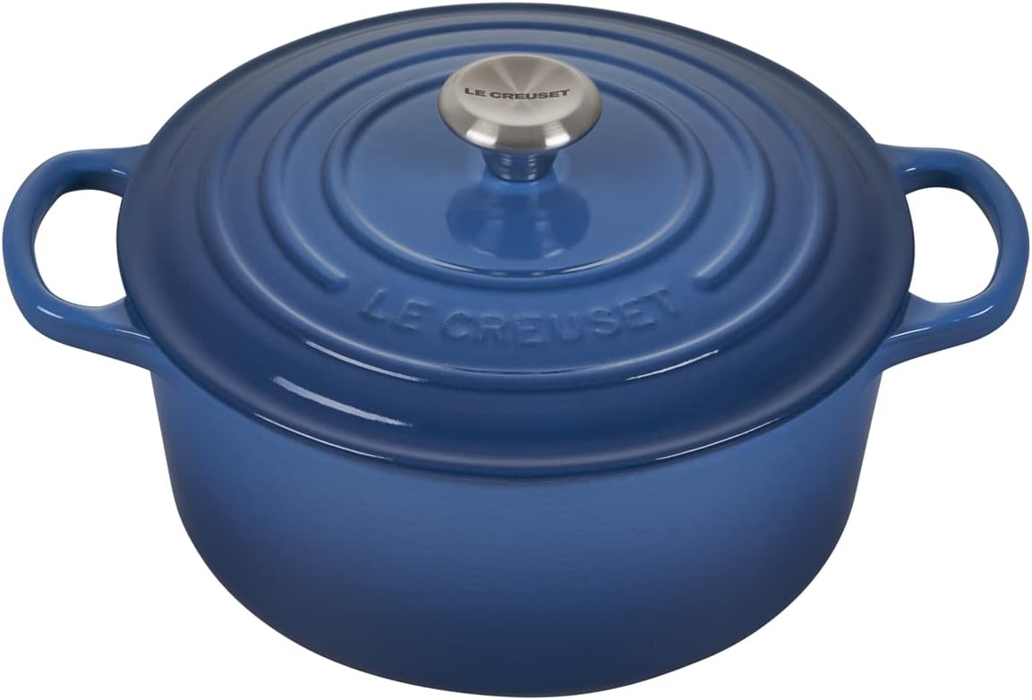 Le Creuset 9 Qt. Signature Round French Oven w/Additional Engraved Personalized Stainless Steel Knob - Marseille