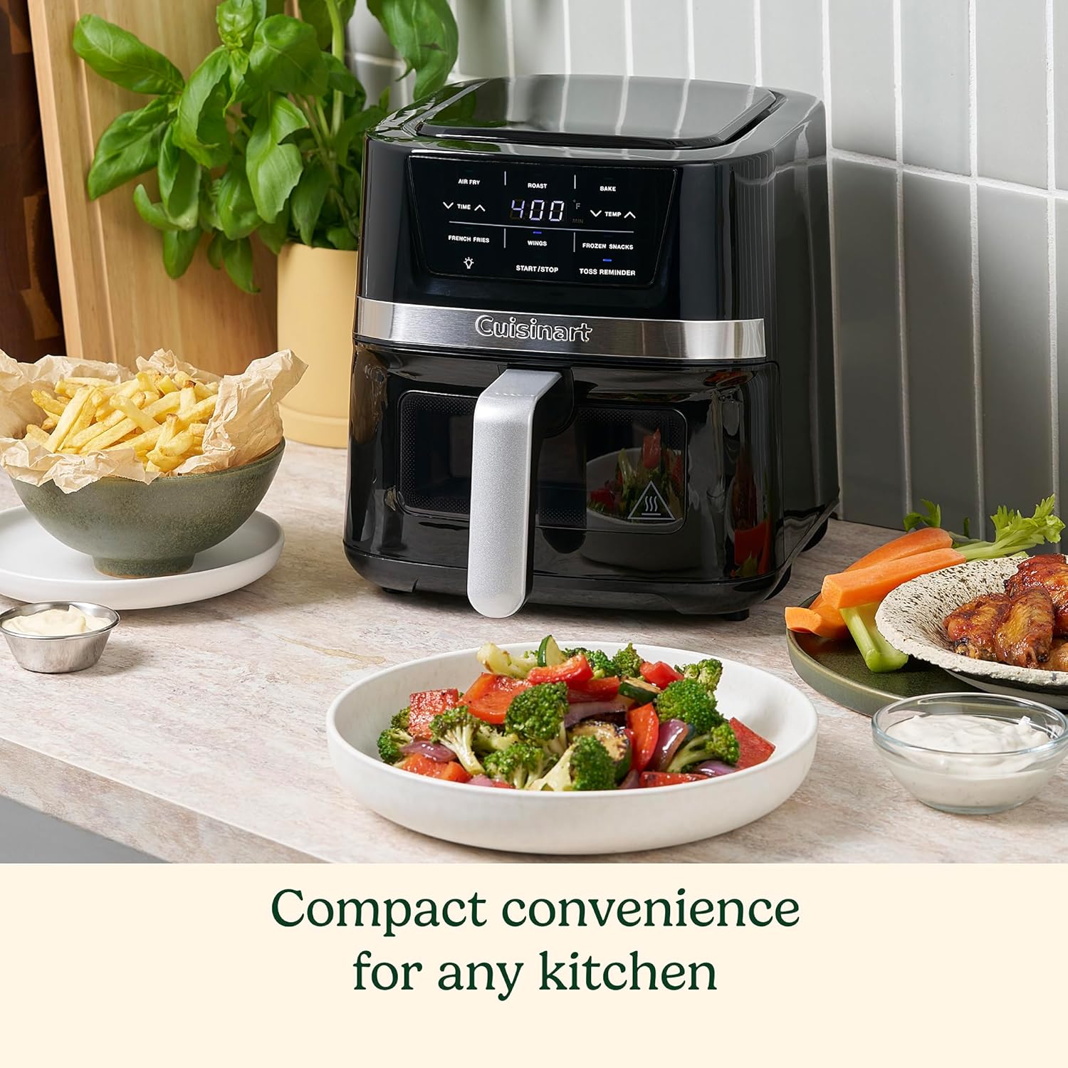 Cuisinart Air Fryer, 2.6-Quart Compact Basket Fryer with 3 Cooking Functions to Air Fry, Roast, and Bake, 3 Airfryer Presets, Dishwasher-Safe Parts, AIR-80, Stainless Steel & Black