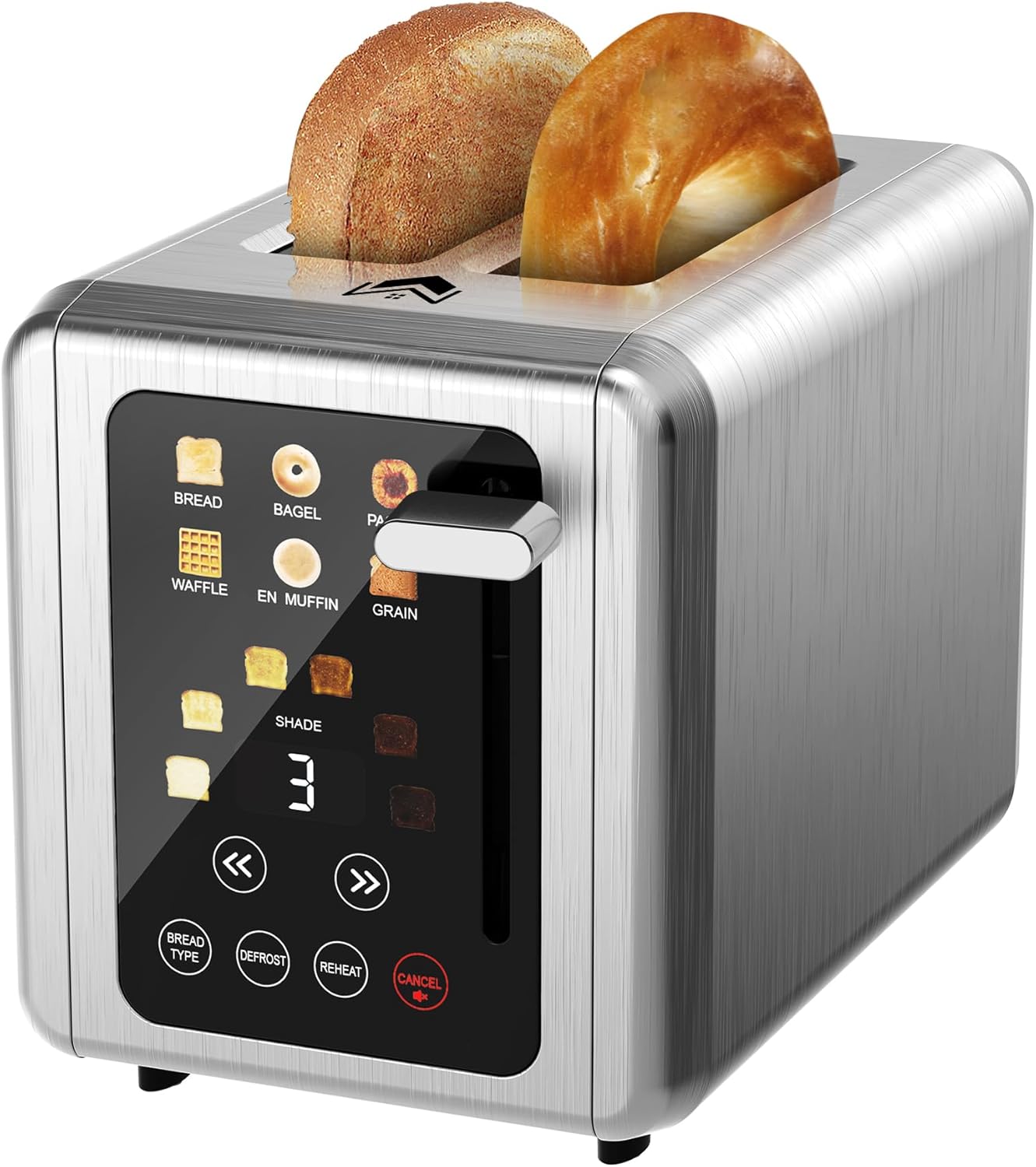 Touch screen Toaster 2 slice,Stainless Steel Digital Timer Toasters with Sound Function,6 Bread Types & 6 Shade Settings,Smart Extra Wide Slots Toaster with Bagel,Defrost Functions