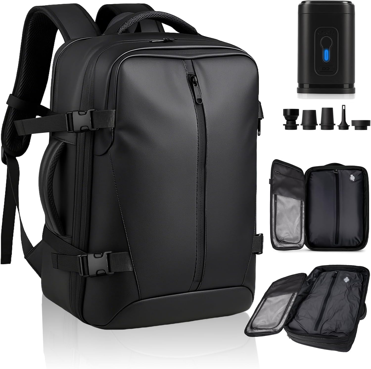 Vacuum Backpack Travel with Pump, 50L Expandable Compression Vacuum Seal Backpack, Water Resistant & Multiple Compartments, Ideal for Business Trip, Travel, Camping (With Electric Air Pump & Black)