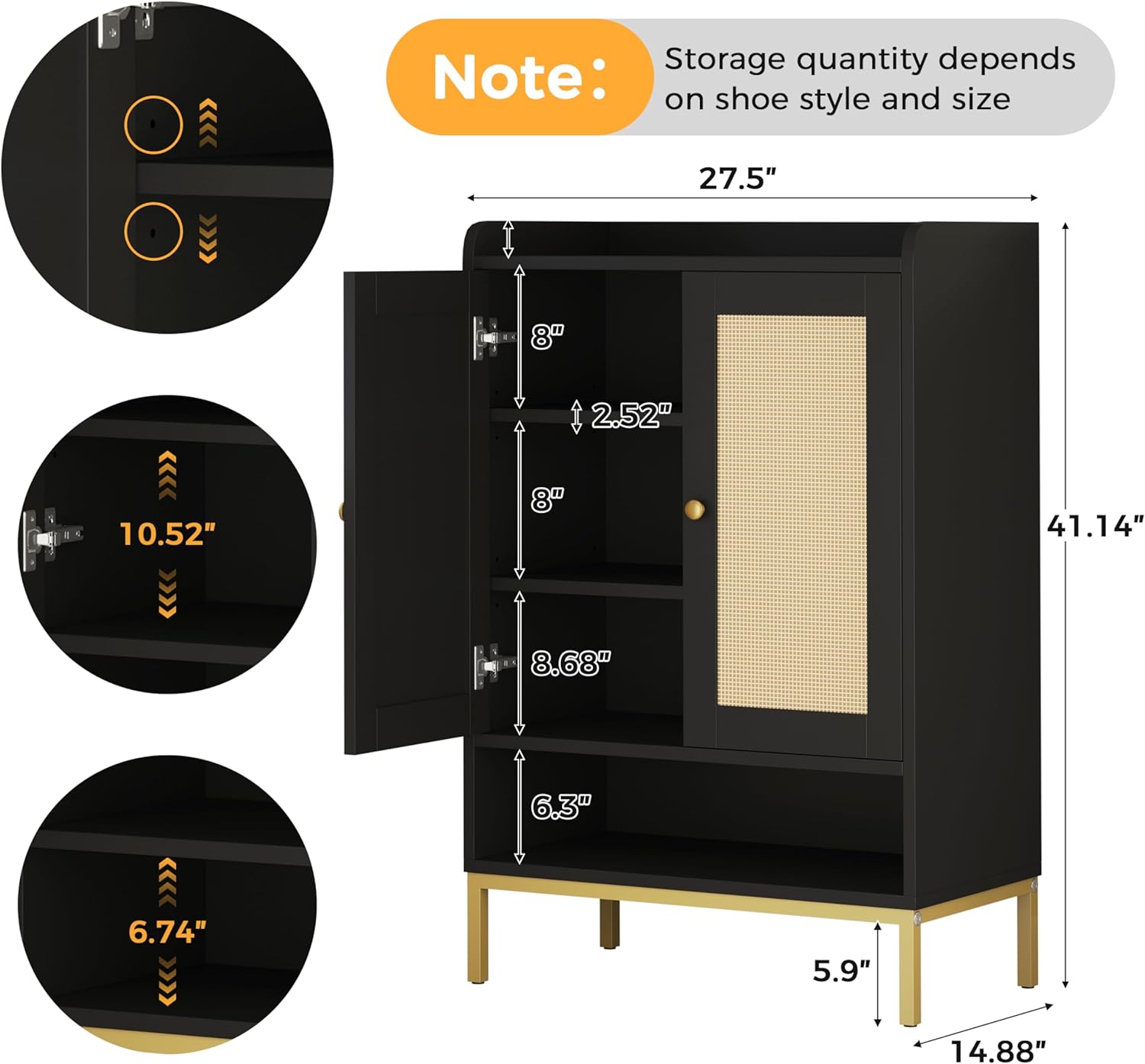 JASIWAY Rattan Shoe Cabinet Storage for Entryway, Shoe Cabinet with Adjustable Shelves for Entryway, 5-Tier, 20 Pair Shoe Rack Storage for Hallway, Closet, Living Room, Black