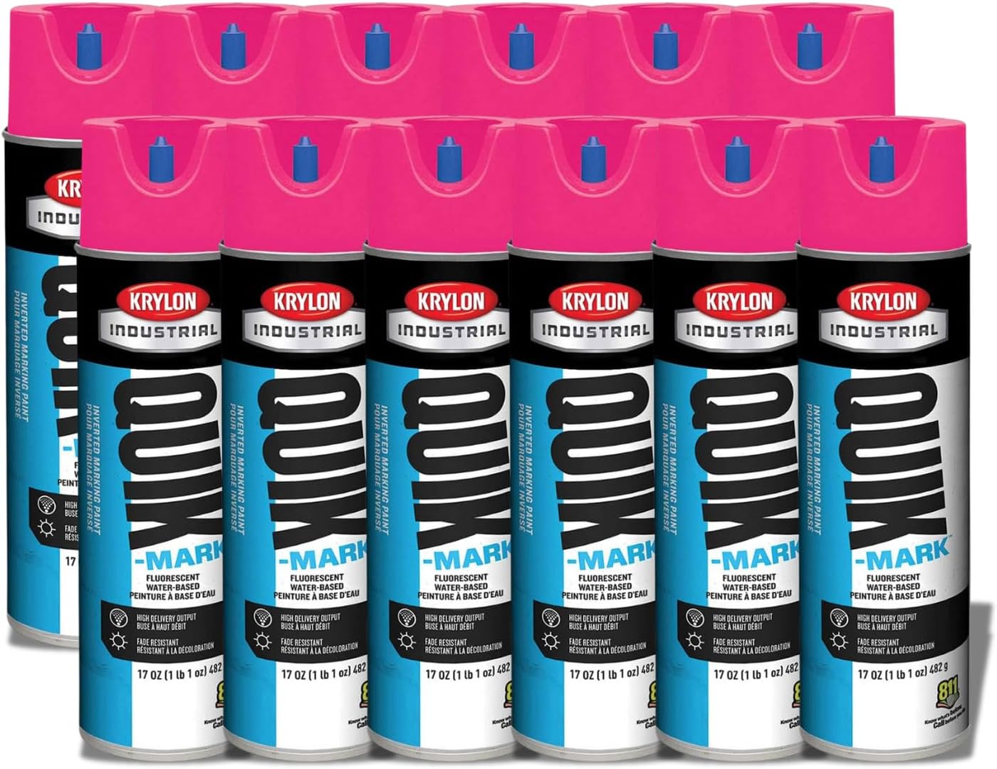 Quik-Mark™ Water-Based Fluorescent Hot Pink Inverted Marking Paint [Set of 12]