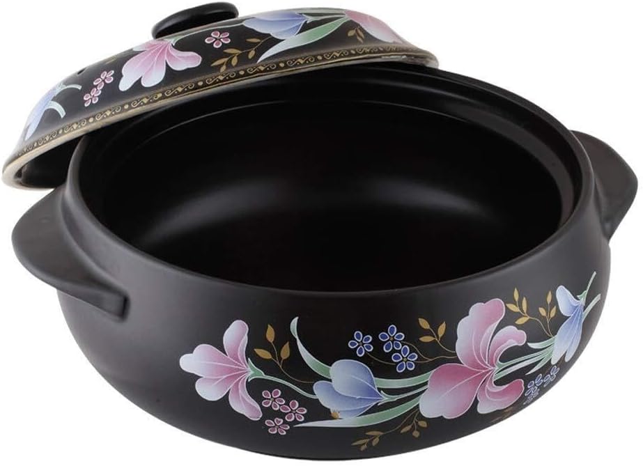 Korean Ceramic Casserole with Lily & Roasted Flowers Design, Soup Pot for Family Meals, Ideal for Cooking & Gifting