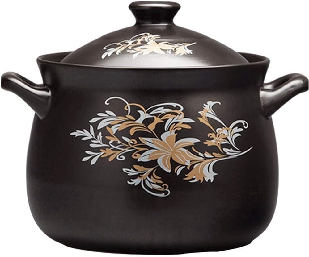 Black Casserole Pot, Heat-Resistant Mineral Clay Stew & Soup Pot, Suitable for Gas Stoves & Ovens, 1.5L-4L Capacity, Non-Induction Compatible