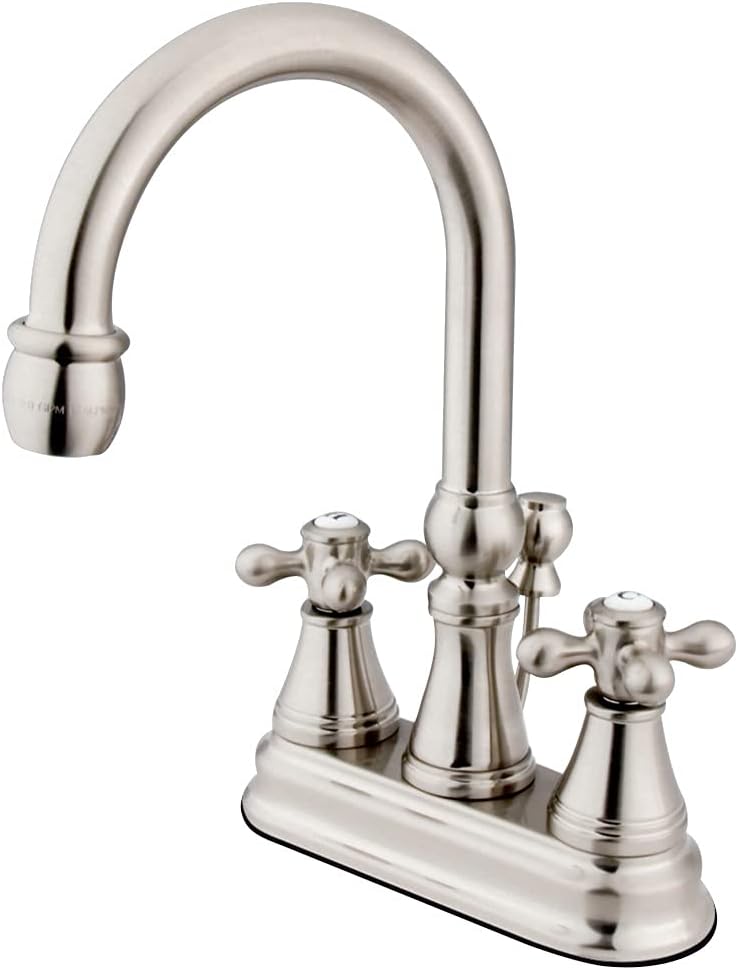 Kingston Brass KS2618AX Governor 4-Inch Centerset Lavatory Faucet with Brass Pop-Up with Metal Cross Handle, Brushed Nickel
