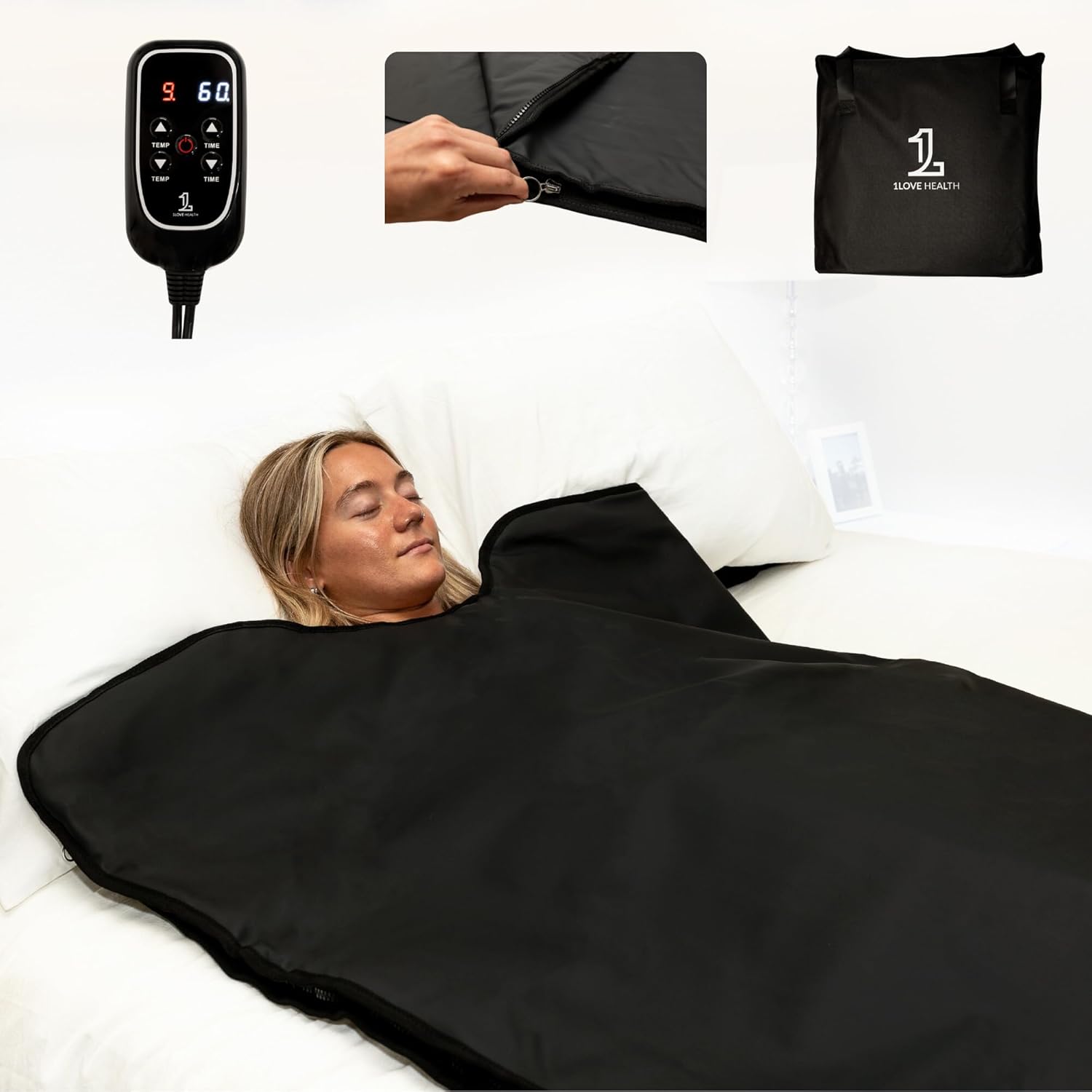 1Love Regular Sauna Blanket | Far Infrared Sauna Blanket | 77-176°F | 0 EMFs, ELFs & VOCs | Black