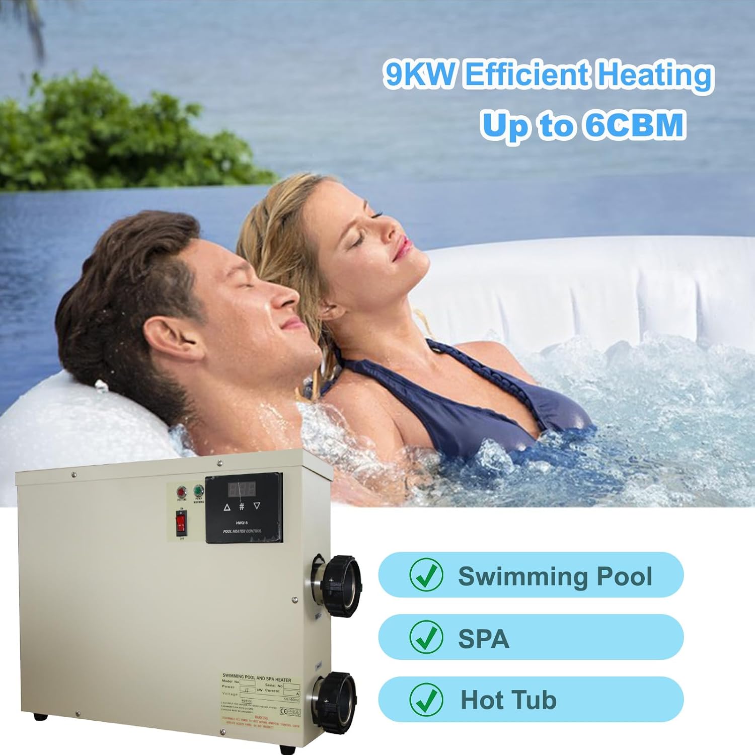 Pool Heater-9KW 220V Upgrade Thermostat Electric Swimming Pool Heater,Digital Touch Display Energy Efficient Pool Water Heater for Spas, Bathtubs and Above Ground in-Ground Pools. (220V 9KW)