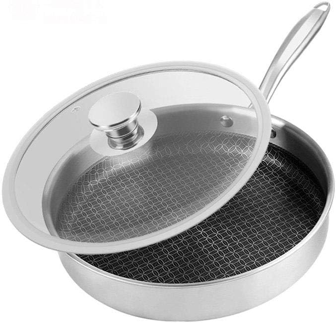 Wok Pan with Premium Lid and Bonus Bamboo Spatula - Thick Stainless Steel Fry Pan with Ergonomic Handle