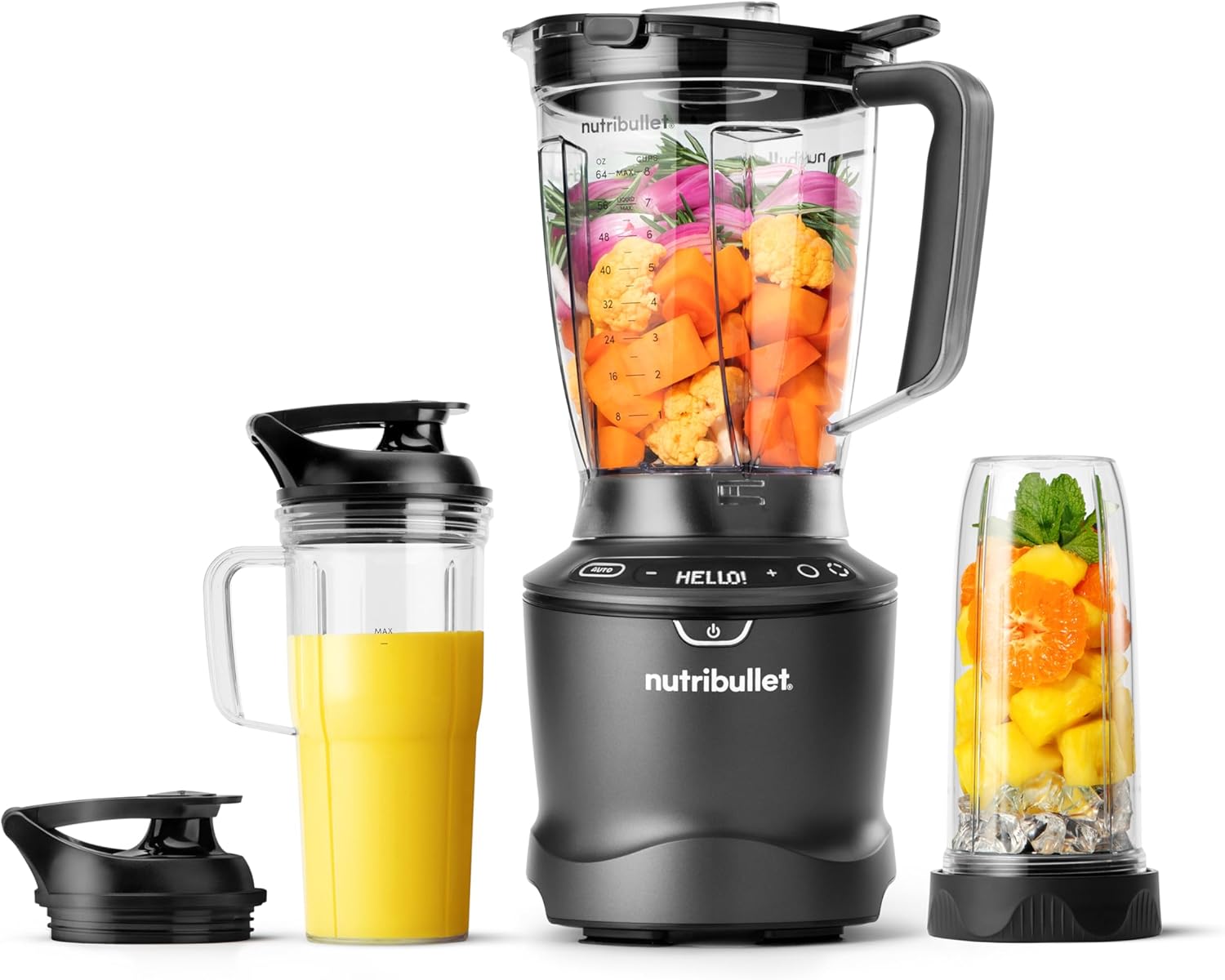 nutribullet® SmartSense Blender Combo, 1400W, 64oz Pitcher, 32oz & 24oz Cups, 5-Speed, Smoothies, Ice and Frozen Fruit, Nut Milk, Soup, Matte White, NBF50700AW