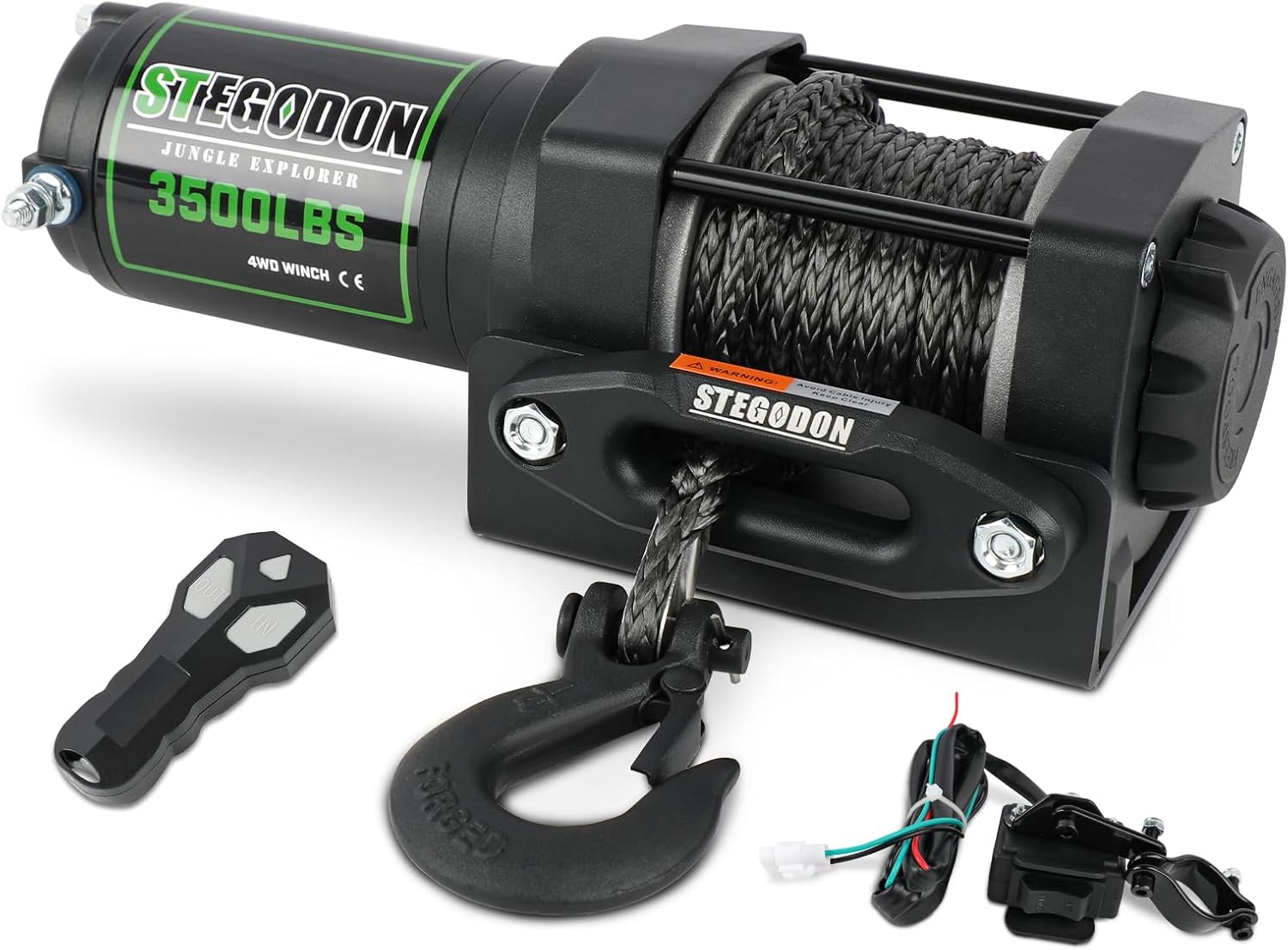3500 lb Winch ATV UTV Electric Winch,12V Waterproof Winch Synthetic Rope Trailer Electric Winch with Wired Remote and Wireless Remote for ATV UTV Towing,Boat,Off-Road