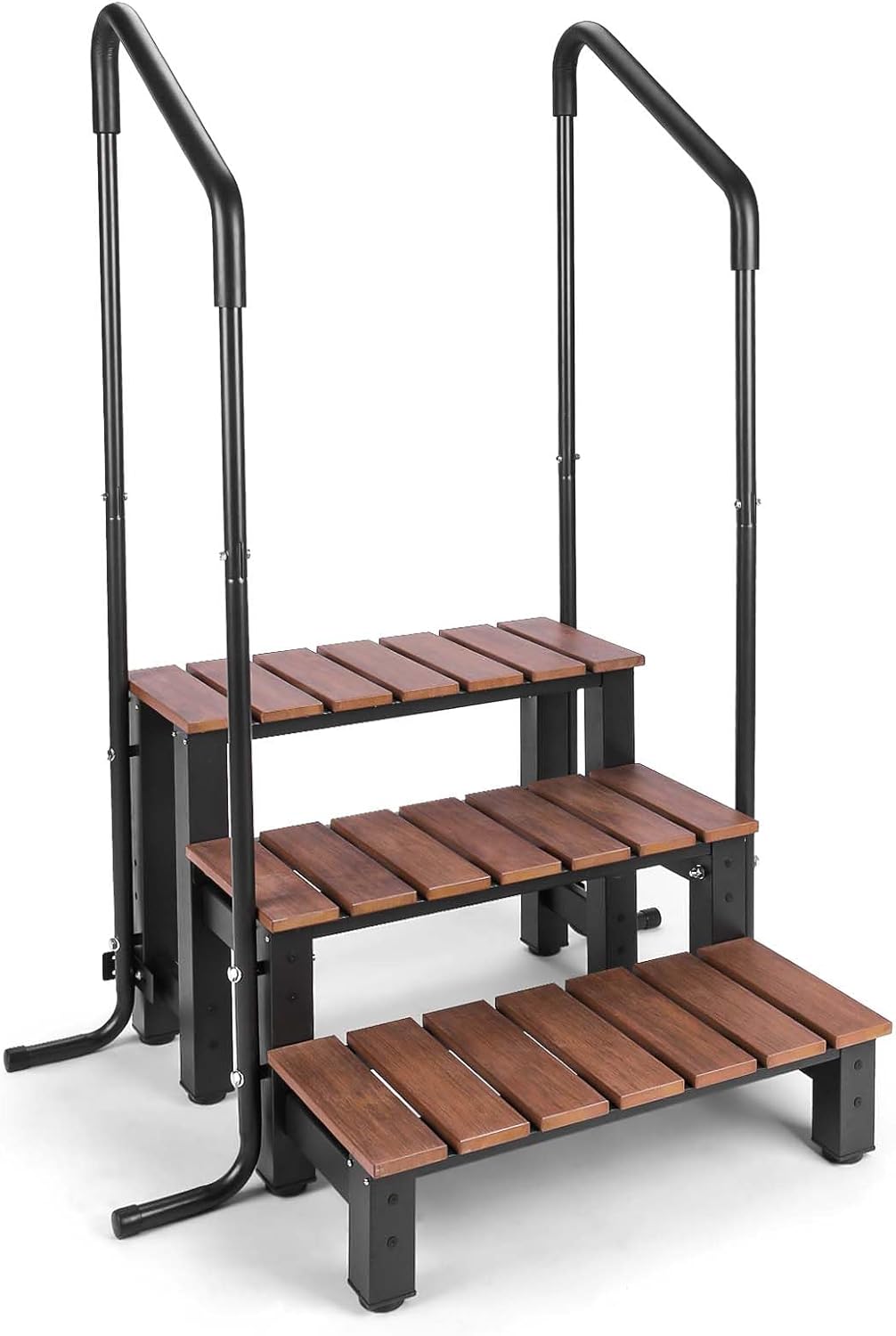 Hot Tub Steps with Handrails, 3-Step Non-Slip Spa Ladder 550 LB Capacity, Detachable Handrails for Above Ground Pool, RV, Porch, Home Access