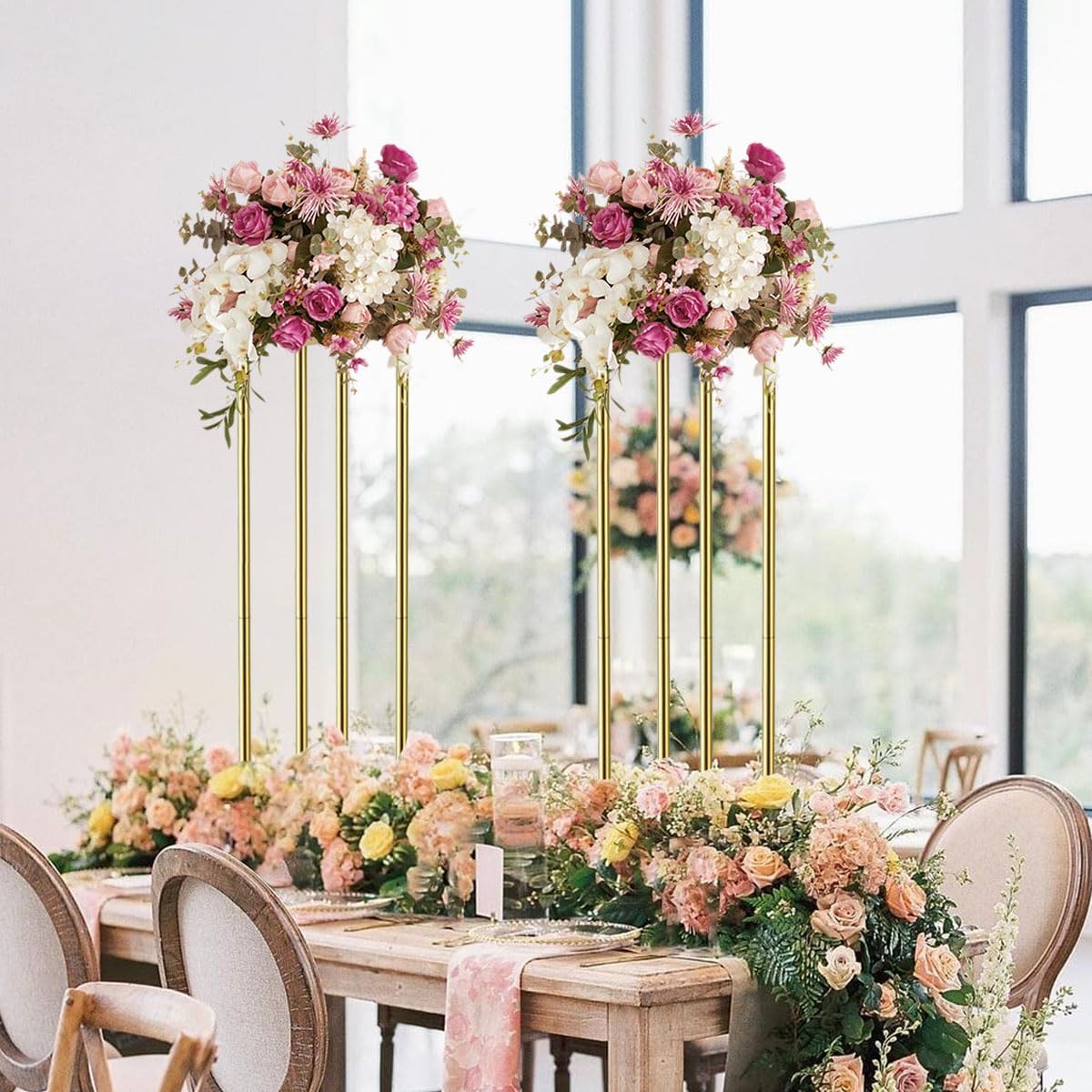 Vincidern 4PCS Gold Flower Stand Centerpiece for Wedding Table Decorations,Metal Flower Stand for Wedding Road Centerpieces, Events, Party (31.5in Tall)