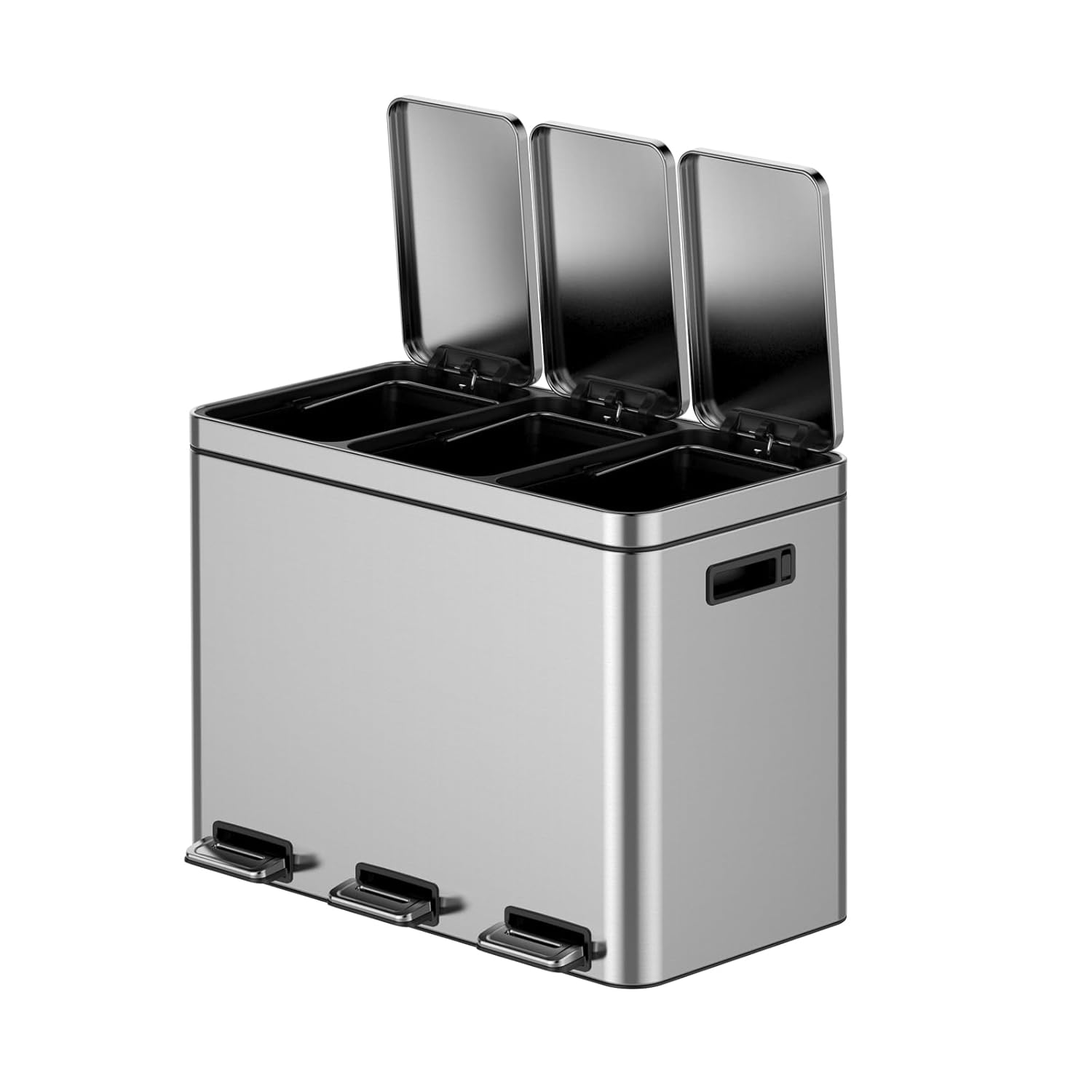 16 Gallon Trash Can, Stainless Steel Kitchen Waste Bin, 60L High-Capacity Hands Free Garbage Can Heavy Duty Brushed for Home Kitchen Bathroom Bedroom Office