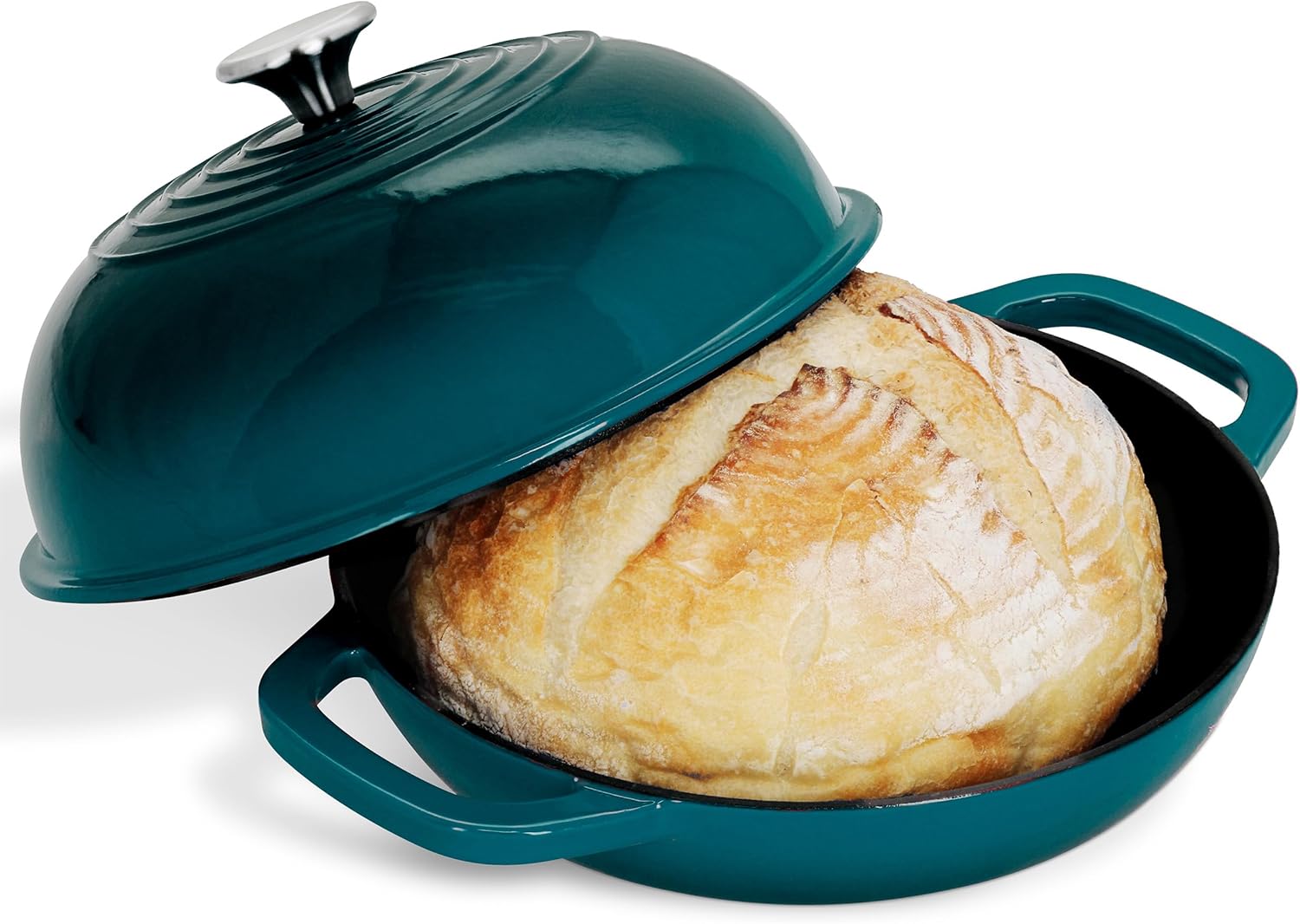 Dutch Oven for Sourdough Baking - 10 Inch Enameled Cast Iron Bread Cloche - Artisan Bakers Ceramic Coated Loaf Pan for Homemade Boule Loaves and No Knead Breads