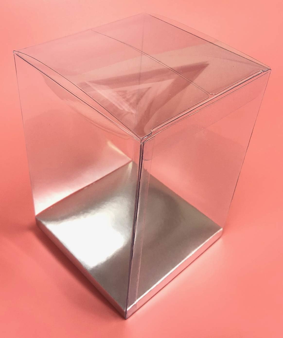 72 PCS 5 x 5 x 7 w/Silver Card Bottom, Clear Plastic PVC Boxes for Party Favor Wedding Favor, retail products packaging and display