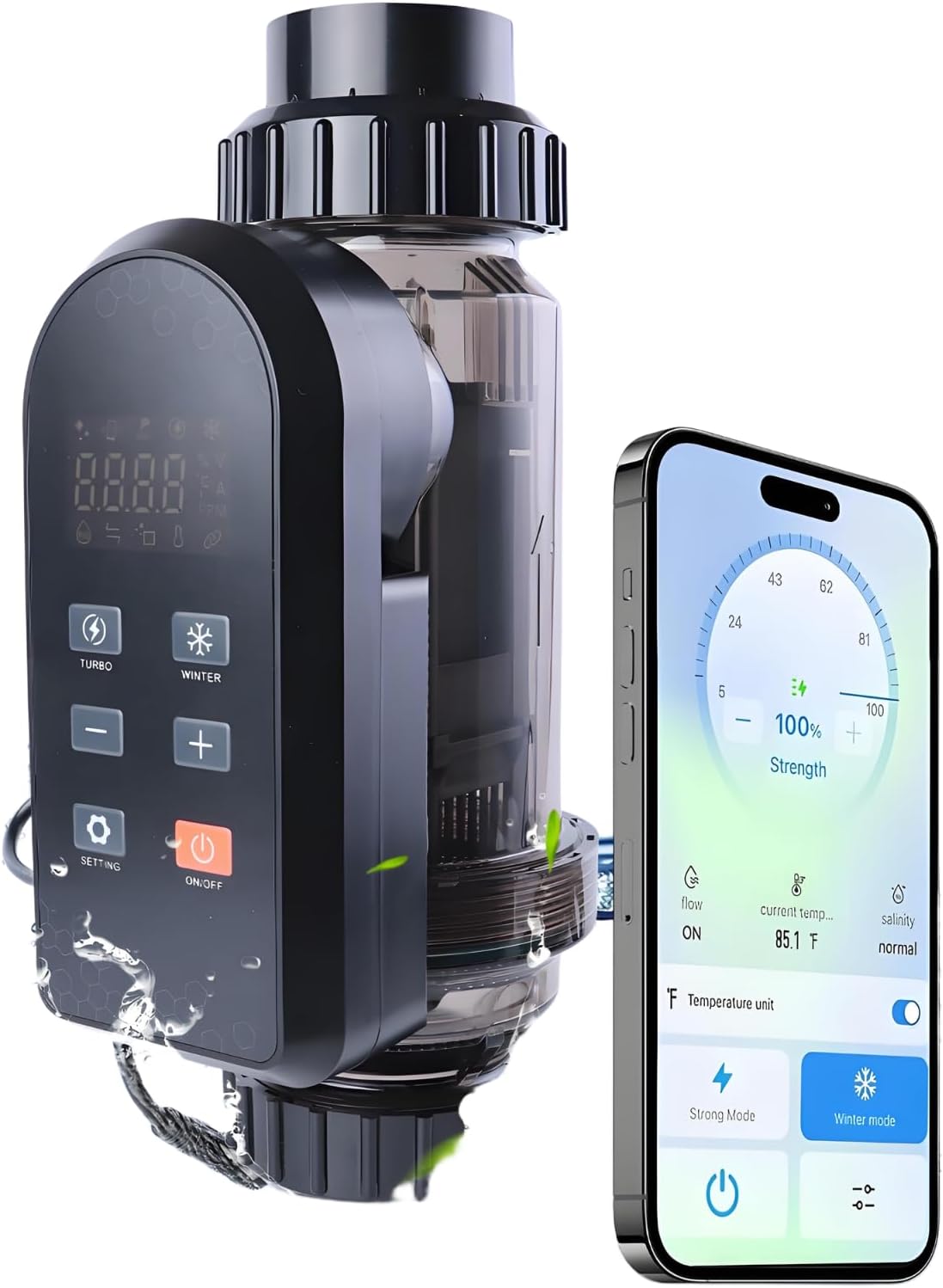 HOUSOUTION Salt Water Pool Chlorinator System, Salt Chlorine Generator with Smart App Control, Saltwater Pool System, Chlorinator for Inground Pool, Salt Cell for Pool, Up to 1,5000 Gallon Pool