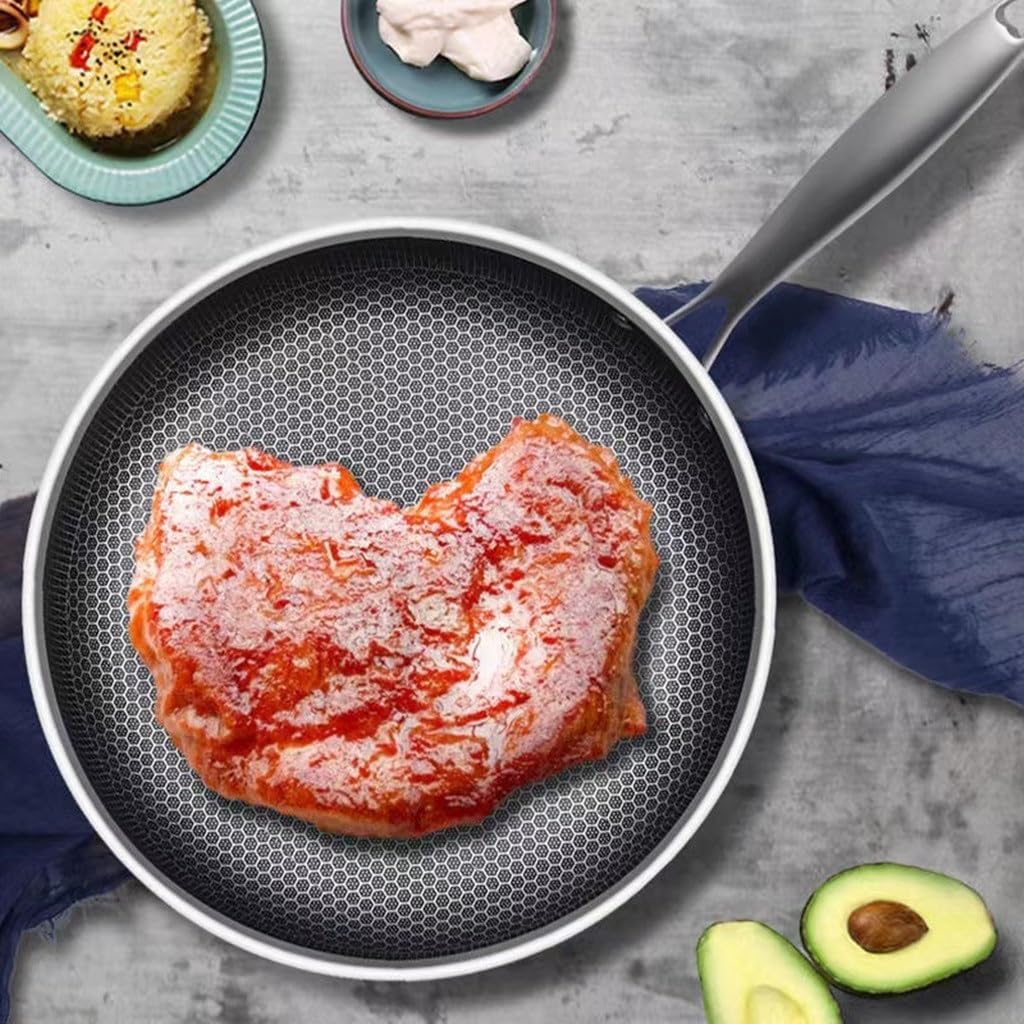 Stainless Steel Bottom Frying Pan Honeycomb Physical Non-stick Household Steak Penang