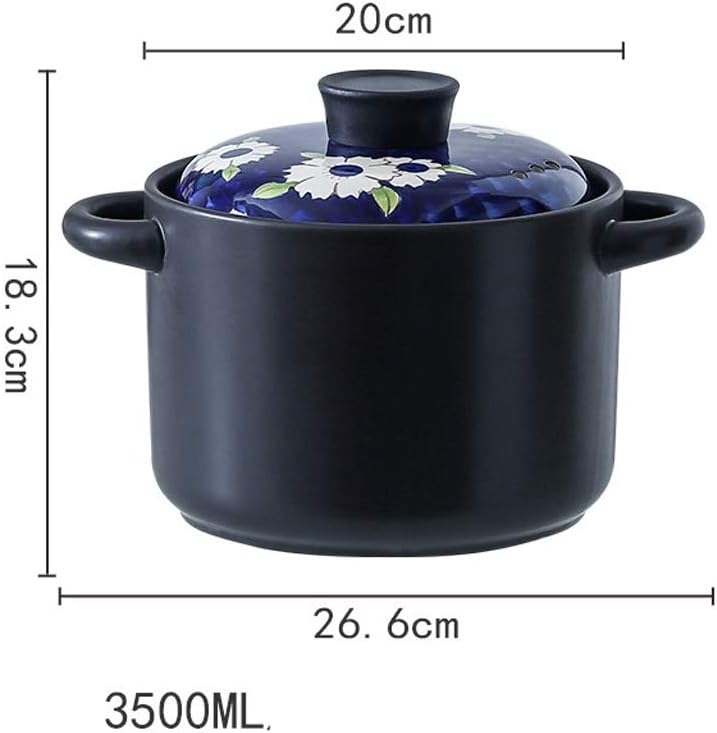 Stovetop Ceramic Cookware Soup Pot Stew Clay Stockpot Earthenware, White with Flower Lid, Dark(26.6CM*18.3CM)