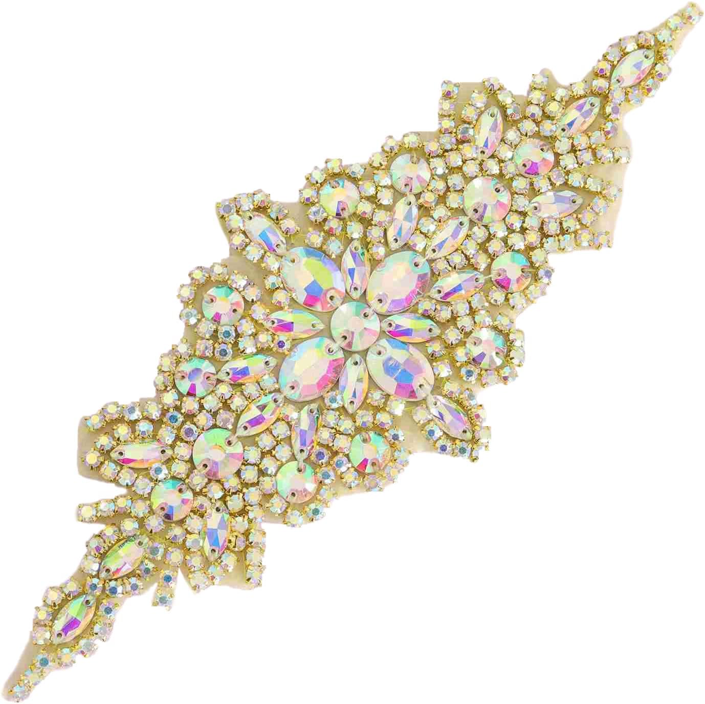 ShiDianYi Pack of 10 Rhinestone Applique, Diamante Applique Big Beaded Crystal Silver Patches Sew on Rhinestones with Stones Wedding Applique-0921